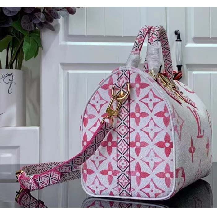 Louis Vuitton Women LV Bandoulière 25 Pink Monogram Coated Canvas Double Zip Padlock