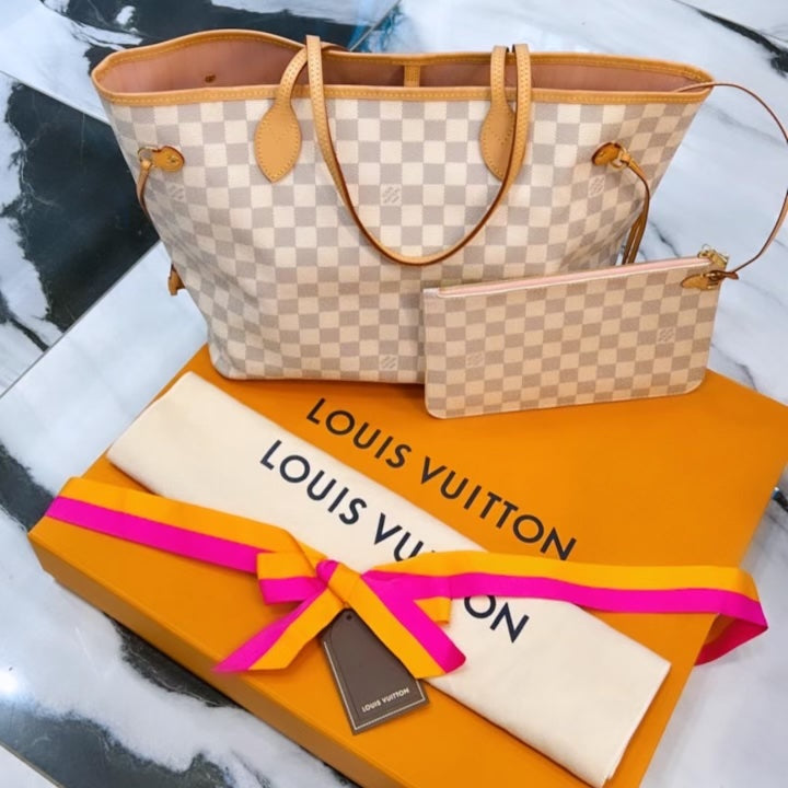 LOUIS VUITTON DAMIER AZUR NEVERFULL MM TOTE ROSE BALLERINE