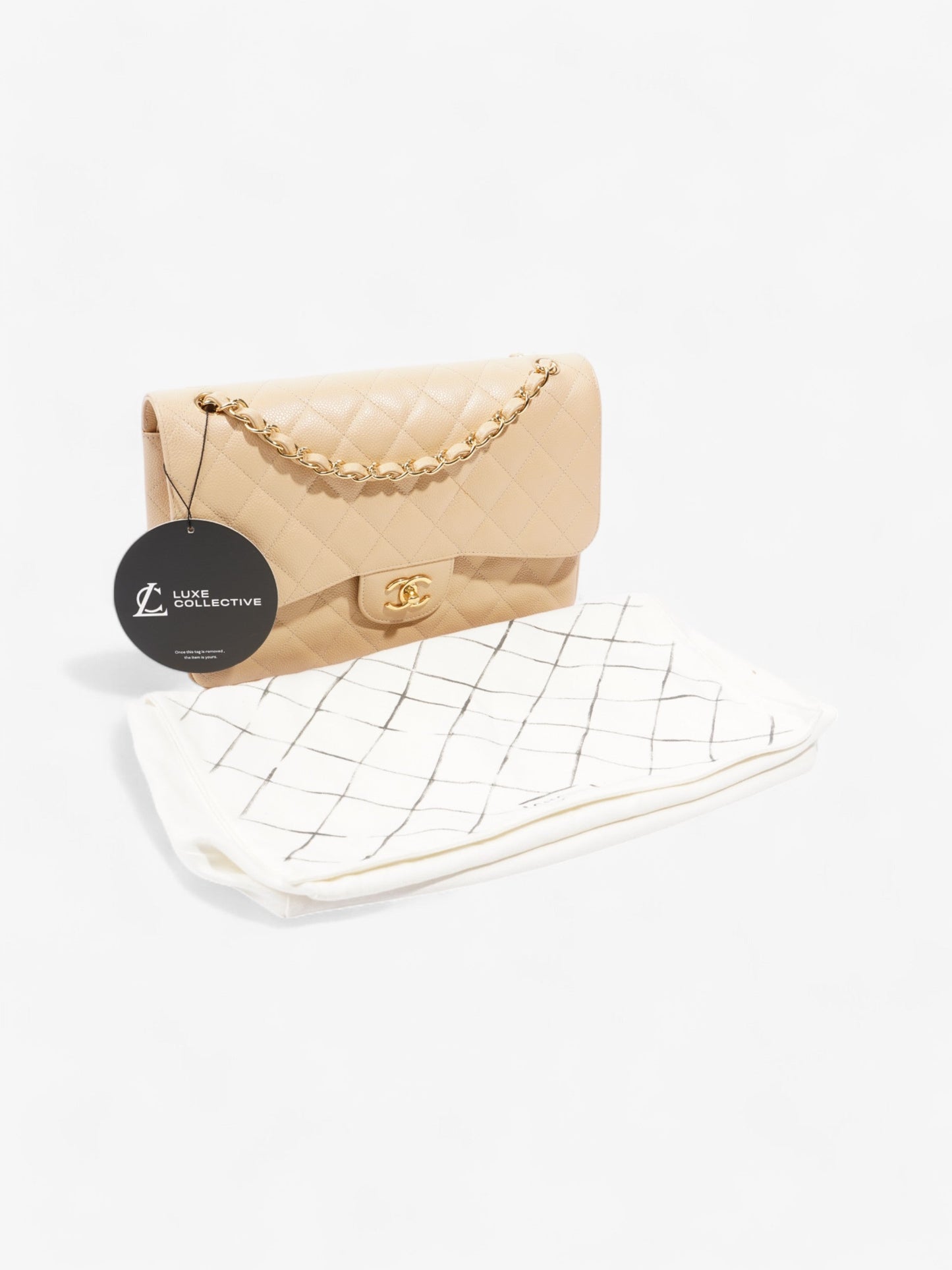 Chanel Classic Double Flap Beige Caviar Leather Jumbo