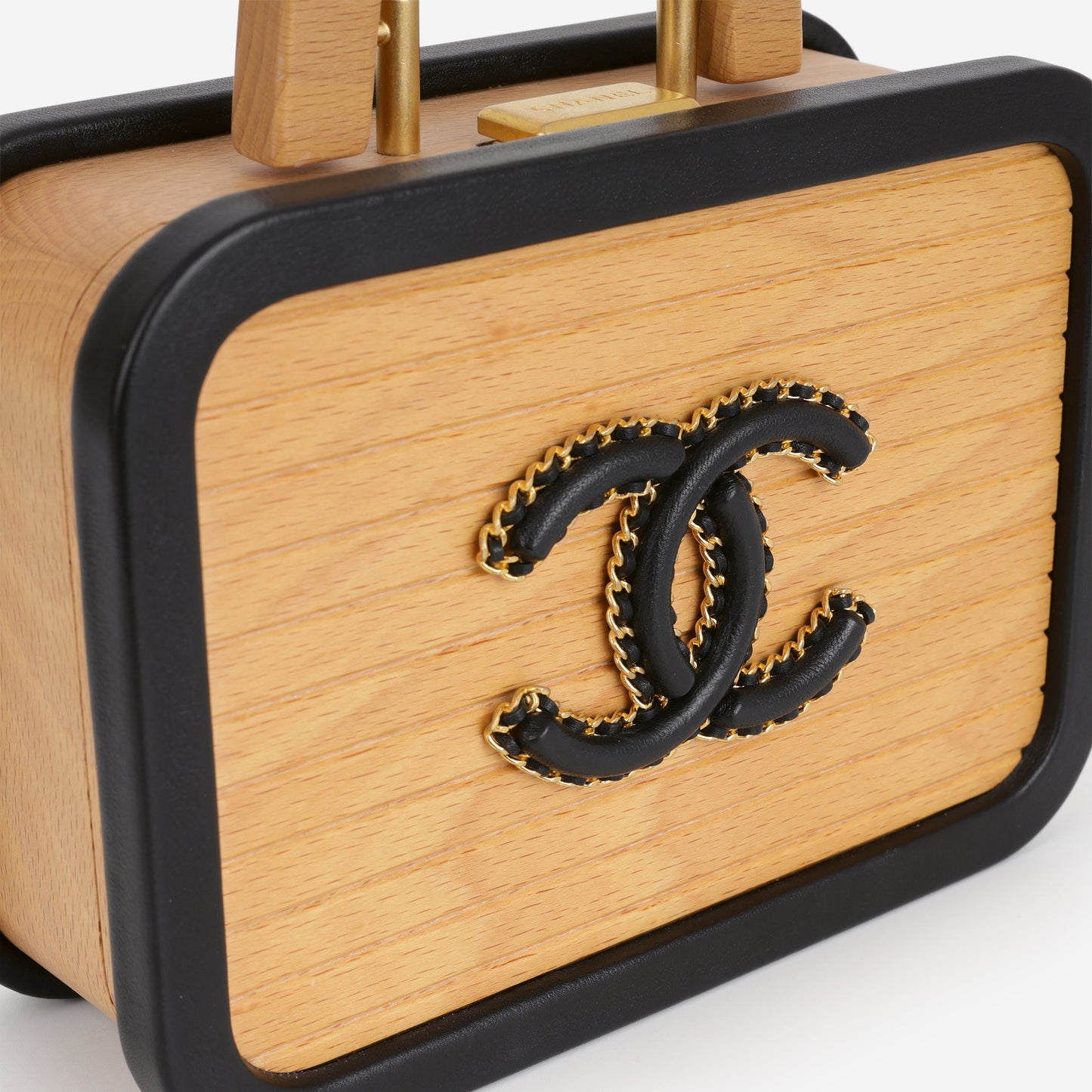 Chanel CC Vanity Case - Beech Wood and Black Lambskin Brushed | Gold Hardware