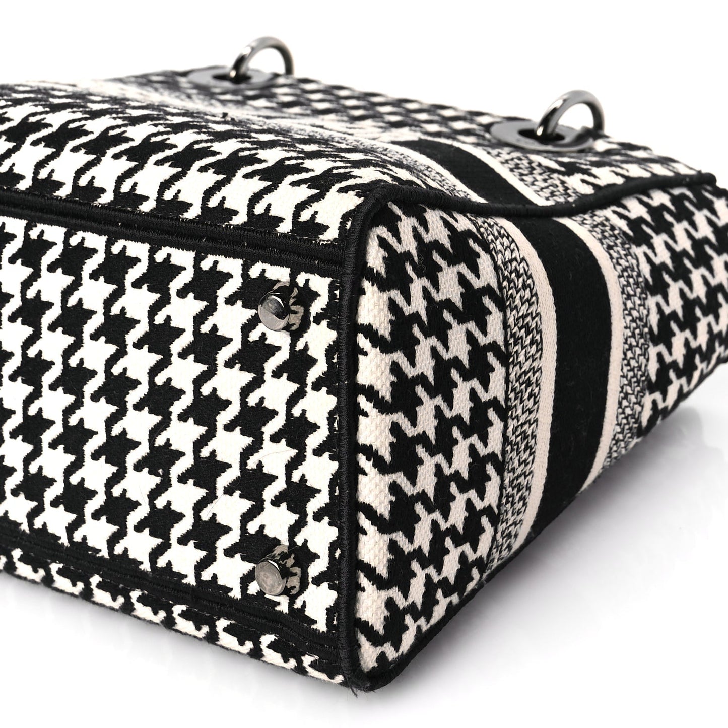 Christian Dior Canvas Houndstooth Embroidered Medium Lady D-Lite Black White