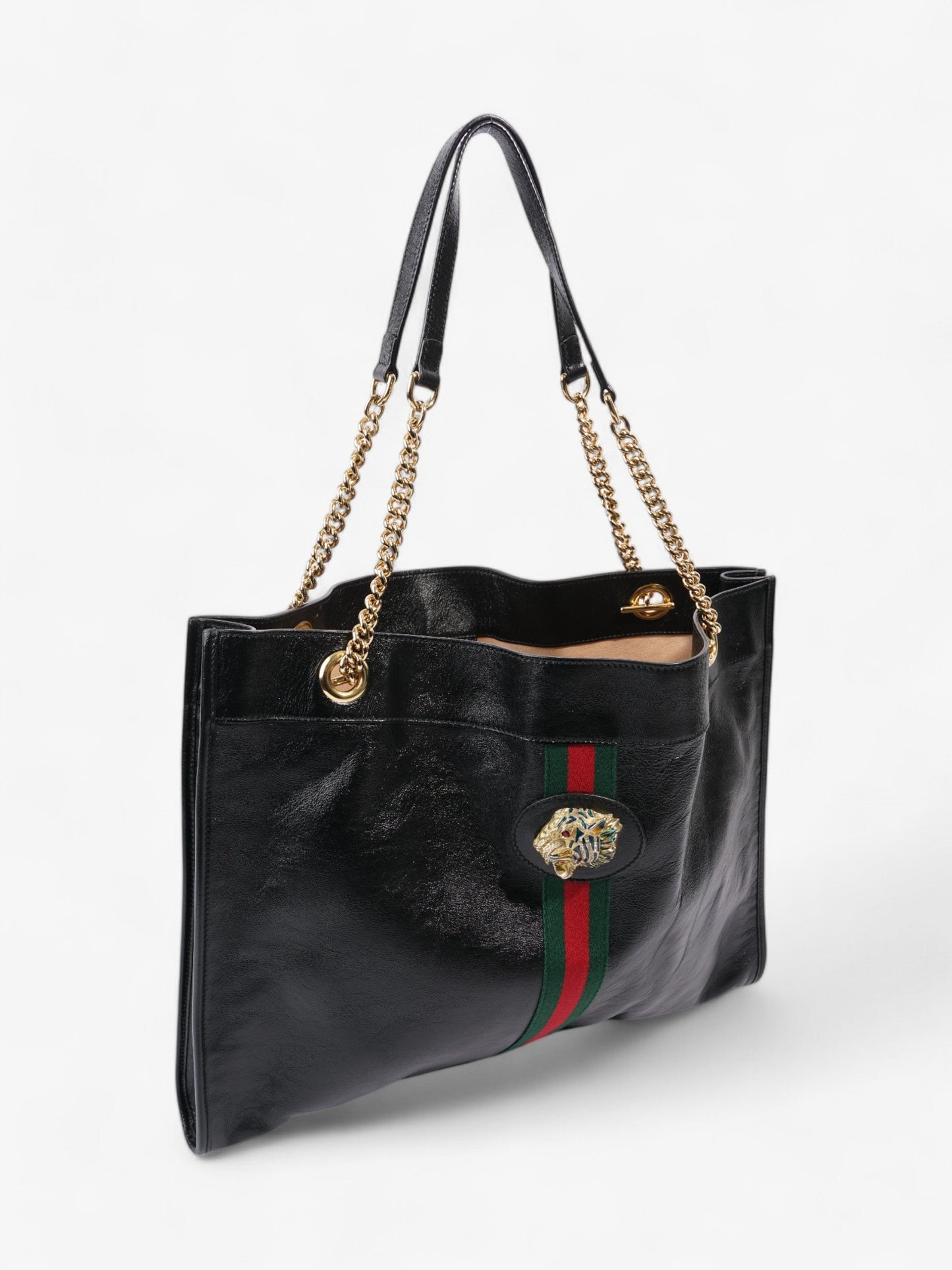 Gucci Rajah Chain Tote Black / Green / Red Leather Large