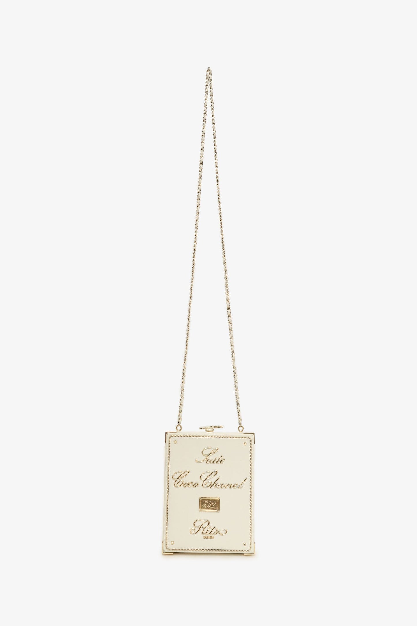Chanel™ 2017-18 White Lambskin -Cosmopolite Coco In Ritz Clutch with Chain
