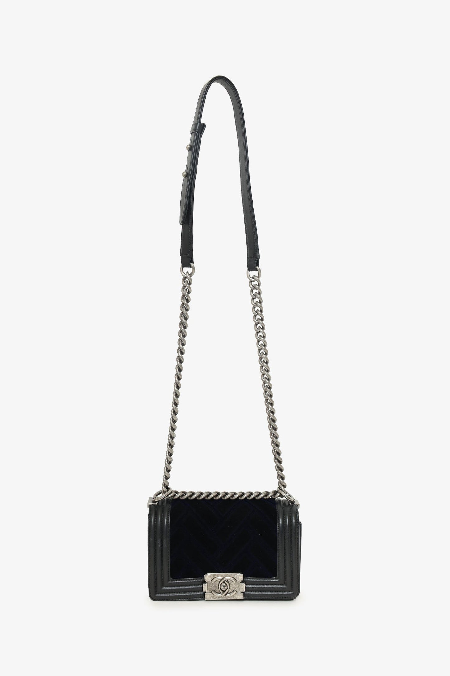 Chanel™ 2017 Black/Navy Velvet/Calfskin Small Boy Bag