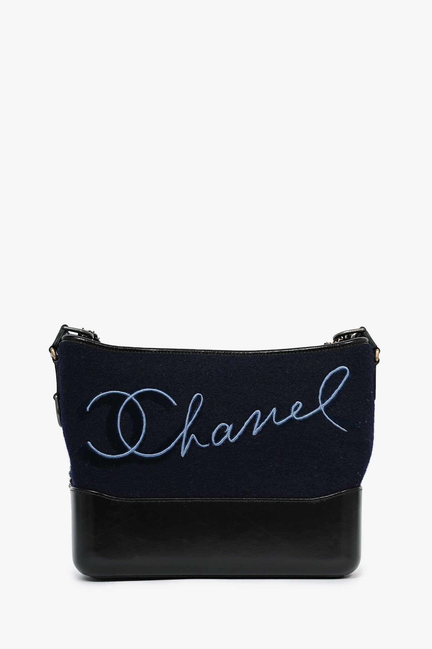 Chanel™ 2019 Navy Wool ' Hamburg' Embroidered Large Gabrielle Hobo Shoulder Bag