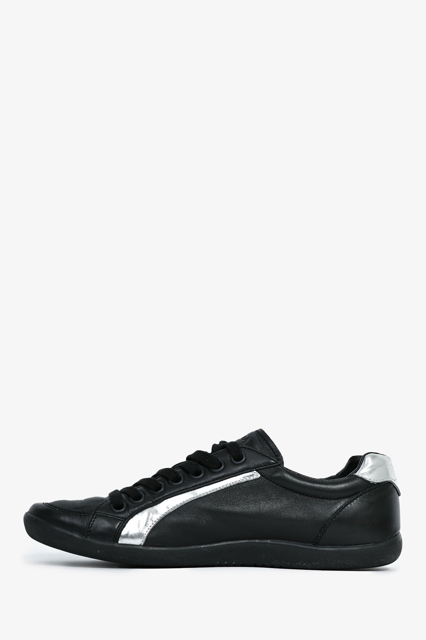 Prada Sport Black Leather Silver Trimmed Sneakers Size 7.5 Mens