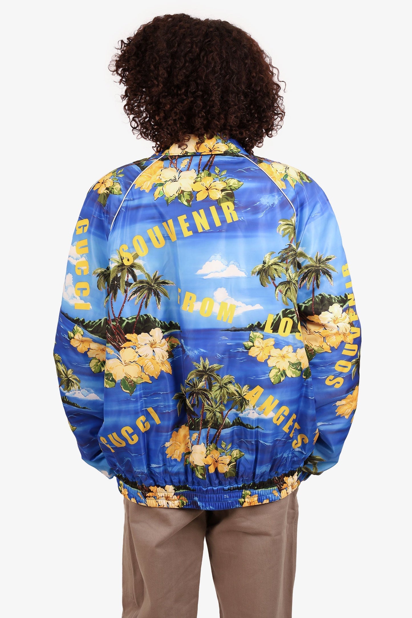 Gucci Blue/Yellow Nylon Palm Tree Printed Jacket Size 52 Mens