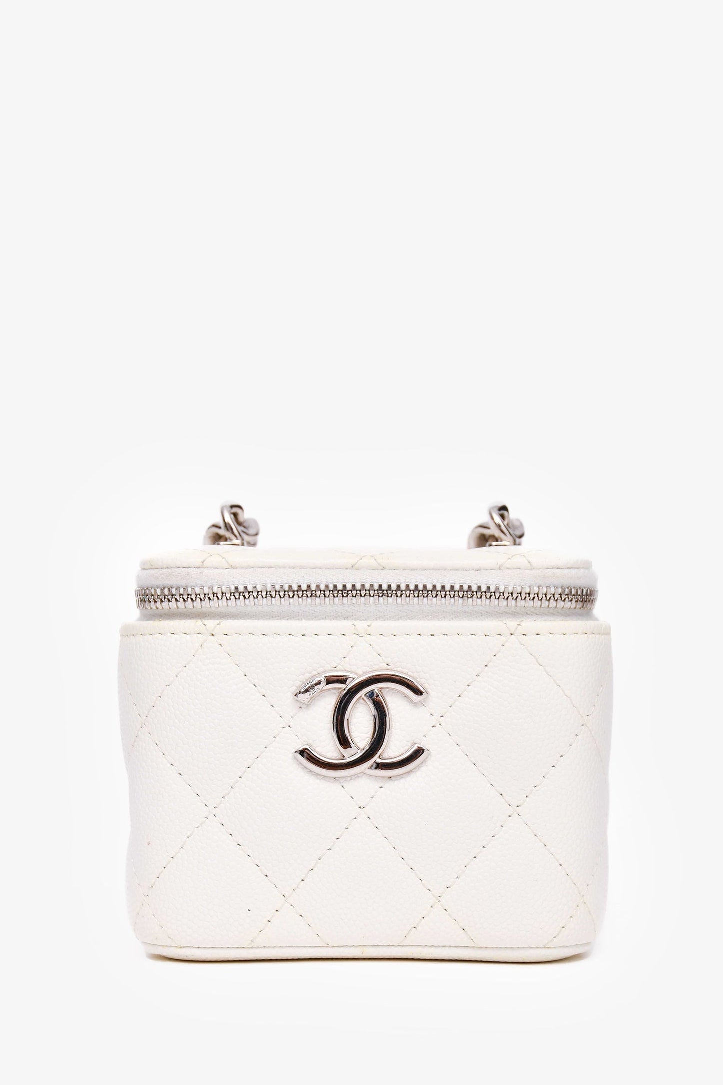 Chanel™ 2022 White Caviar Leather Mini Vanity Case (As Is) Handbag