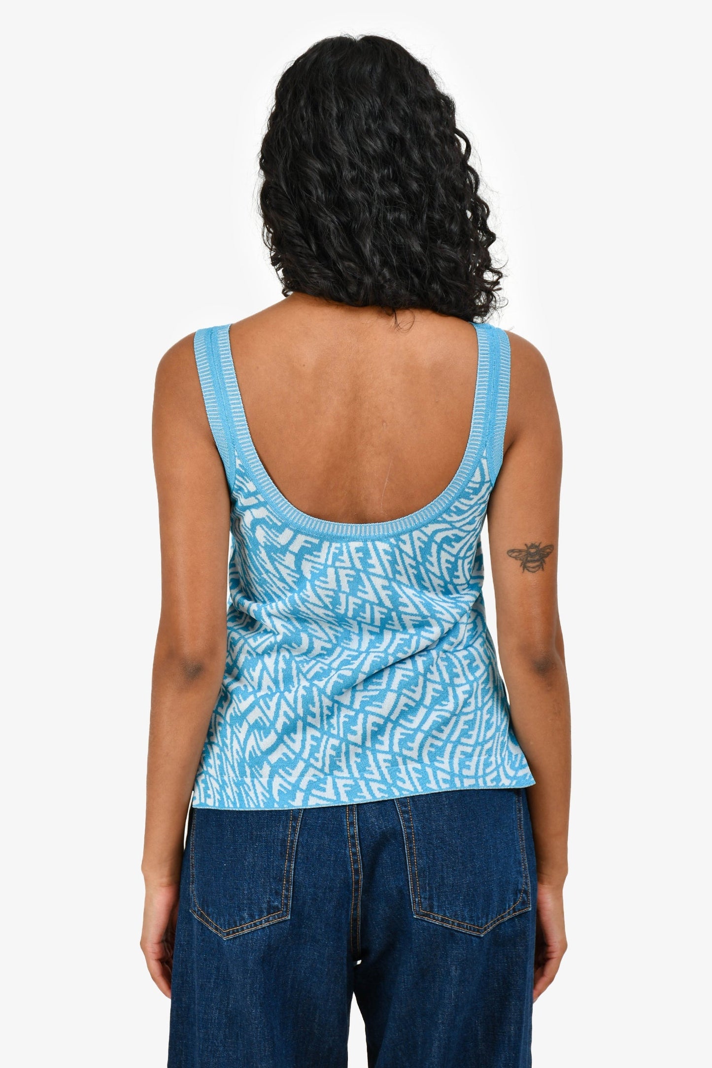 Fendi Blue Logo Scoop Neck Sleeveless Top Size 38
