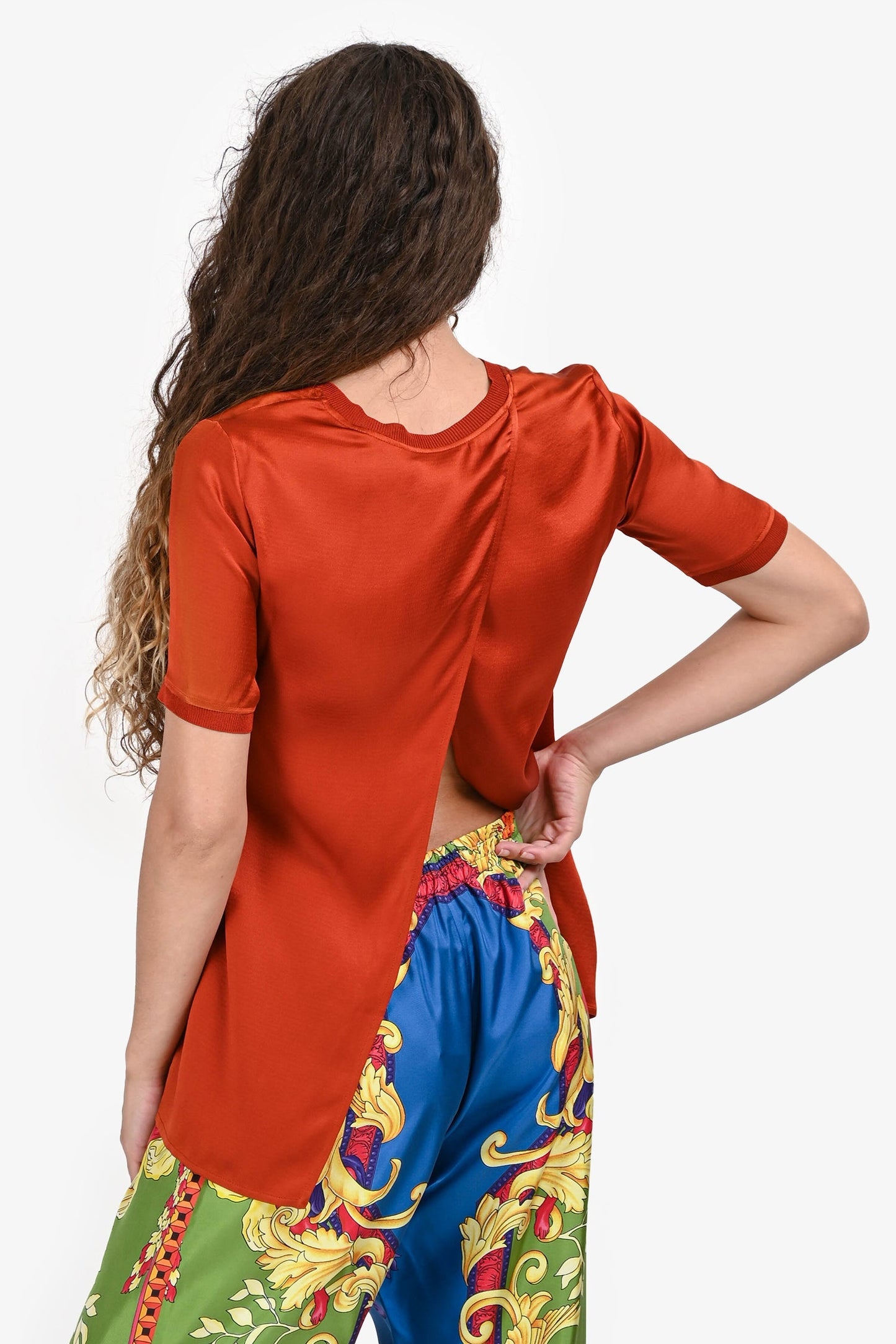 Gucci Burnt Orange Silk Short Sleeves Split Back Blo Size 36