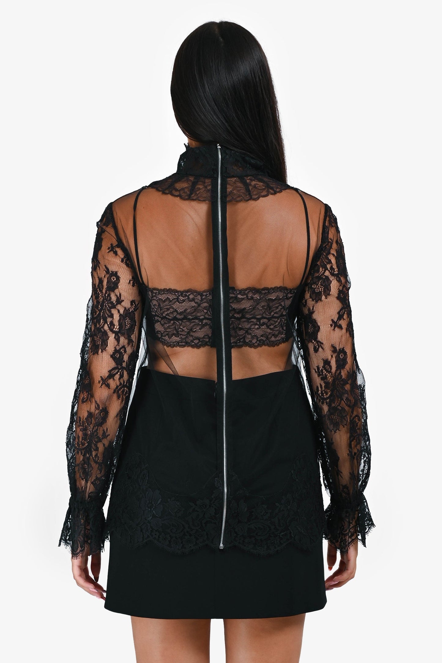Gucci Black Lace Bralette Mockneck Top Size 40