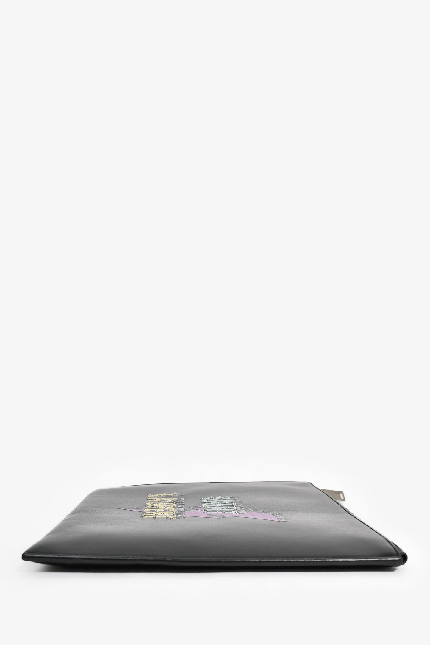 Saint Laurent 2018 Black Leather Lightning Logo 'Rider' Zip Pouch