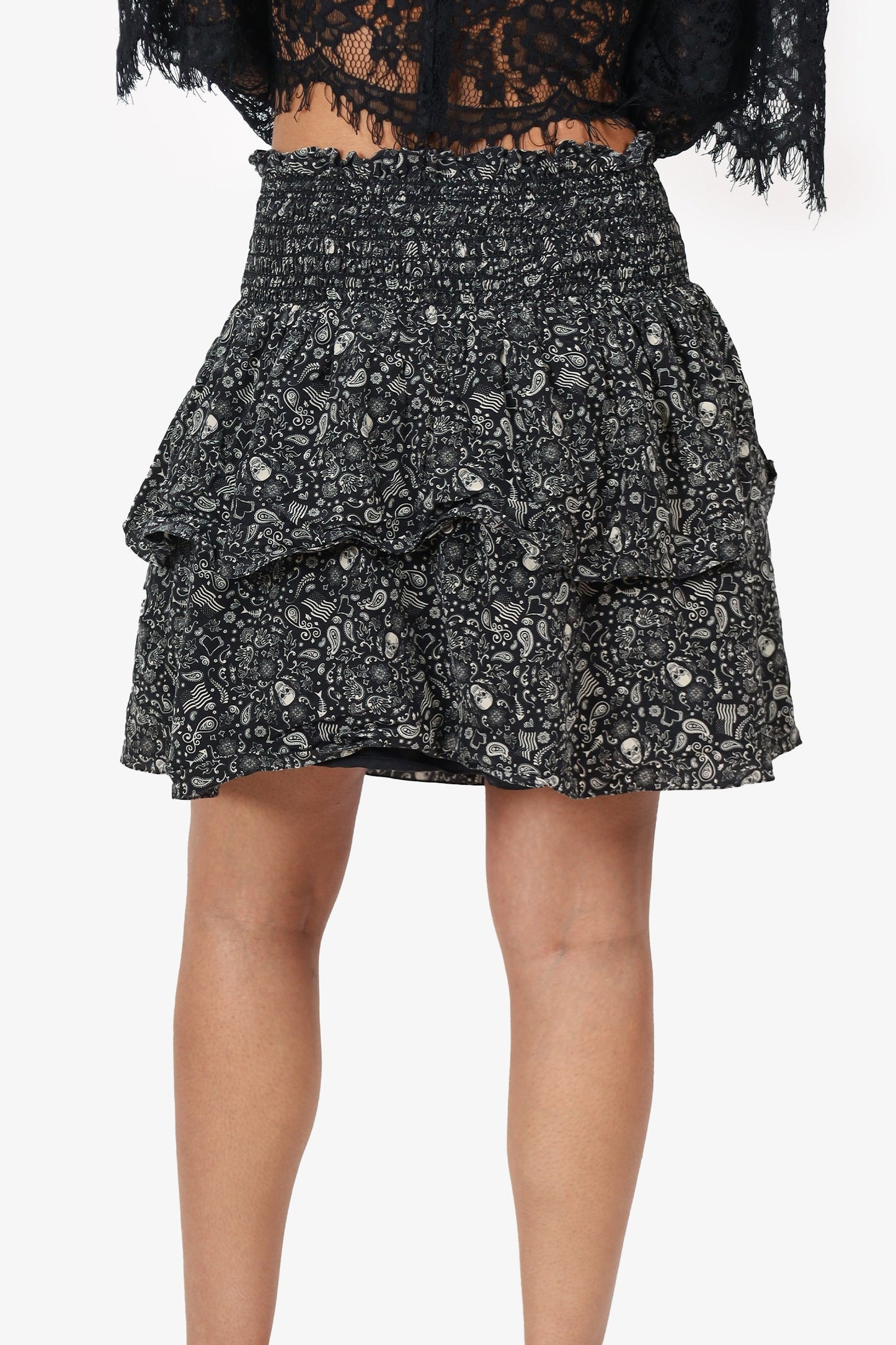 Saint Laurent Black/White Printed Ruffle Mini Skirt Size 40
