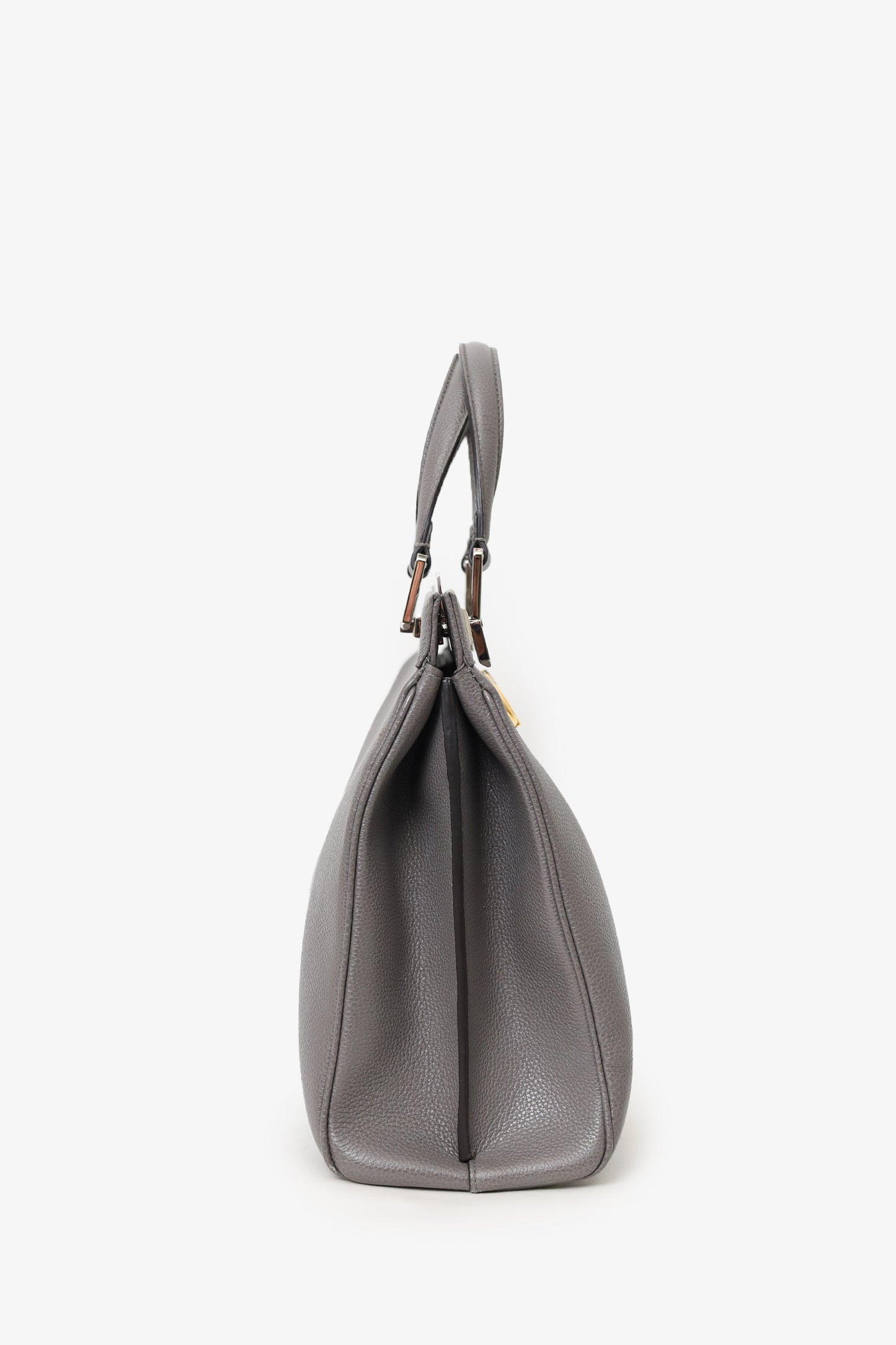 Gucci Grey Grained Leather Interlocking G Horsebit Zumi Medium Tote with Strap