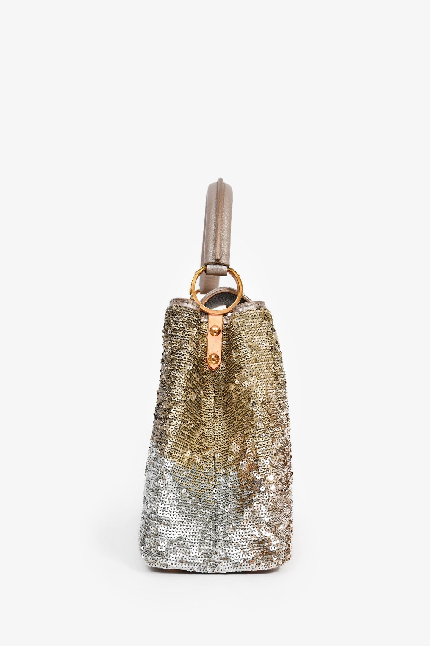 Louis Vuitton 2015 Beige Metallic Sequins Taurillon Capucines BB with Strap