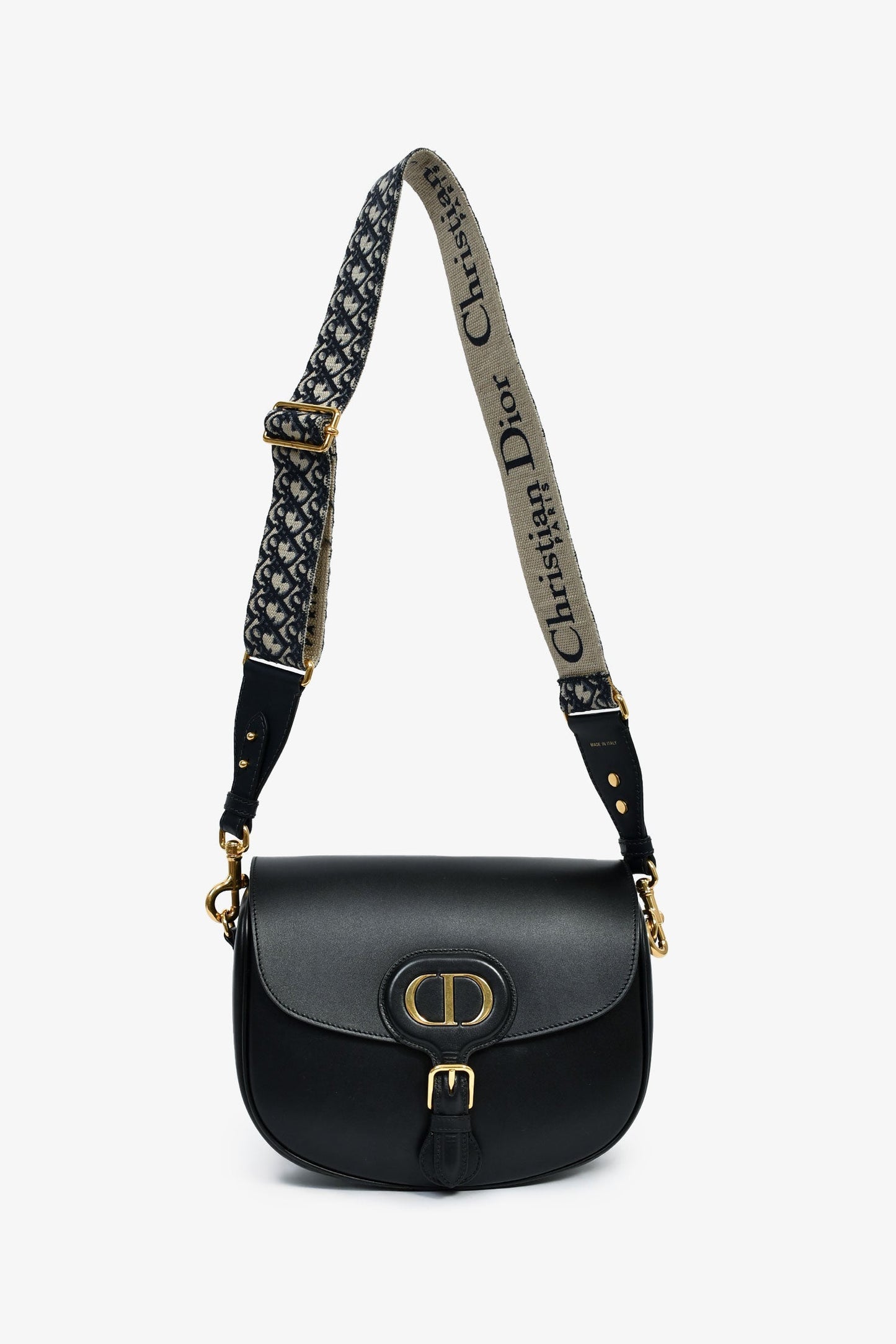 Christian Dior Black Leather Large Bobby Oblique Canvas Strap Crossbody Bag