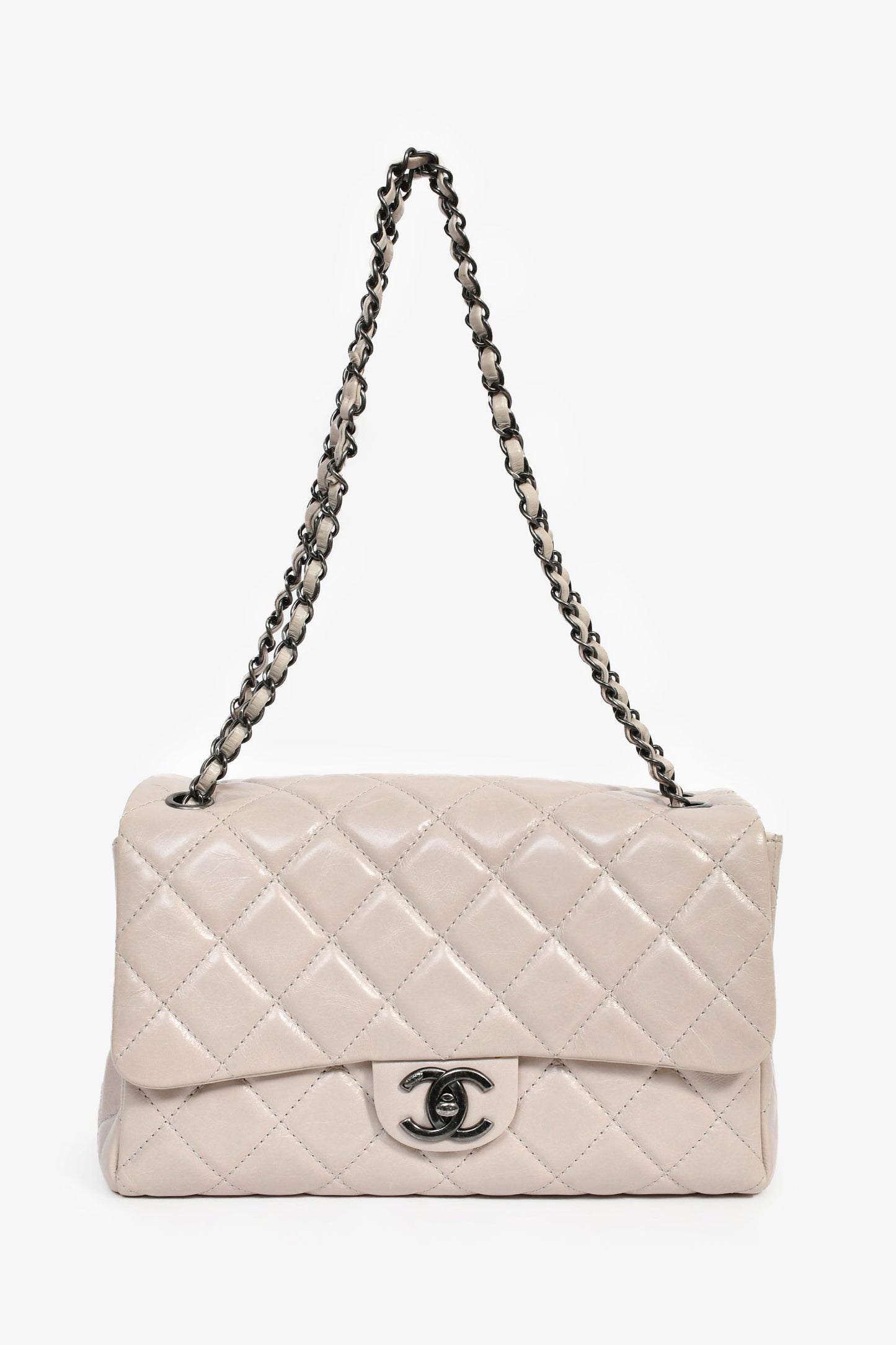 Chanel™ 2014 Light Taupe Aged Calfskin Leather Jumbo Single Flap