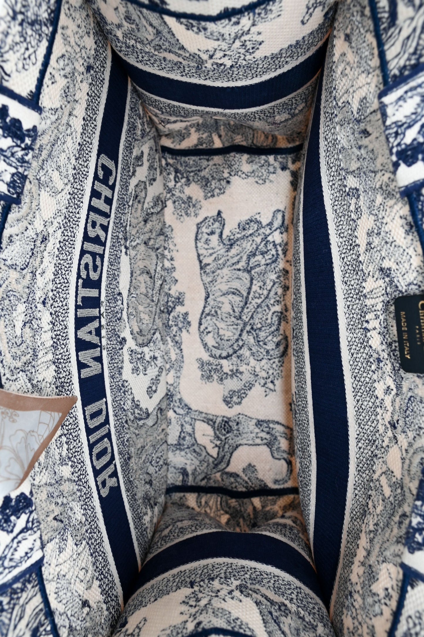 Christian Dior 2021 Navy/White Toile de Jouy Embroidered Medium Book Tote