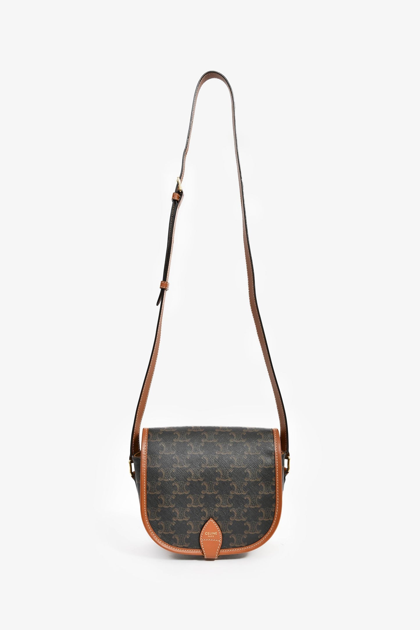 Celine 2020 Brown Triomphe Canvas/Leather Folco Crossbody