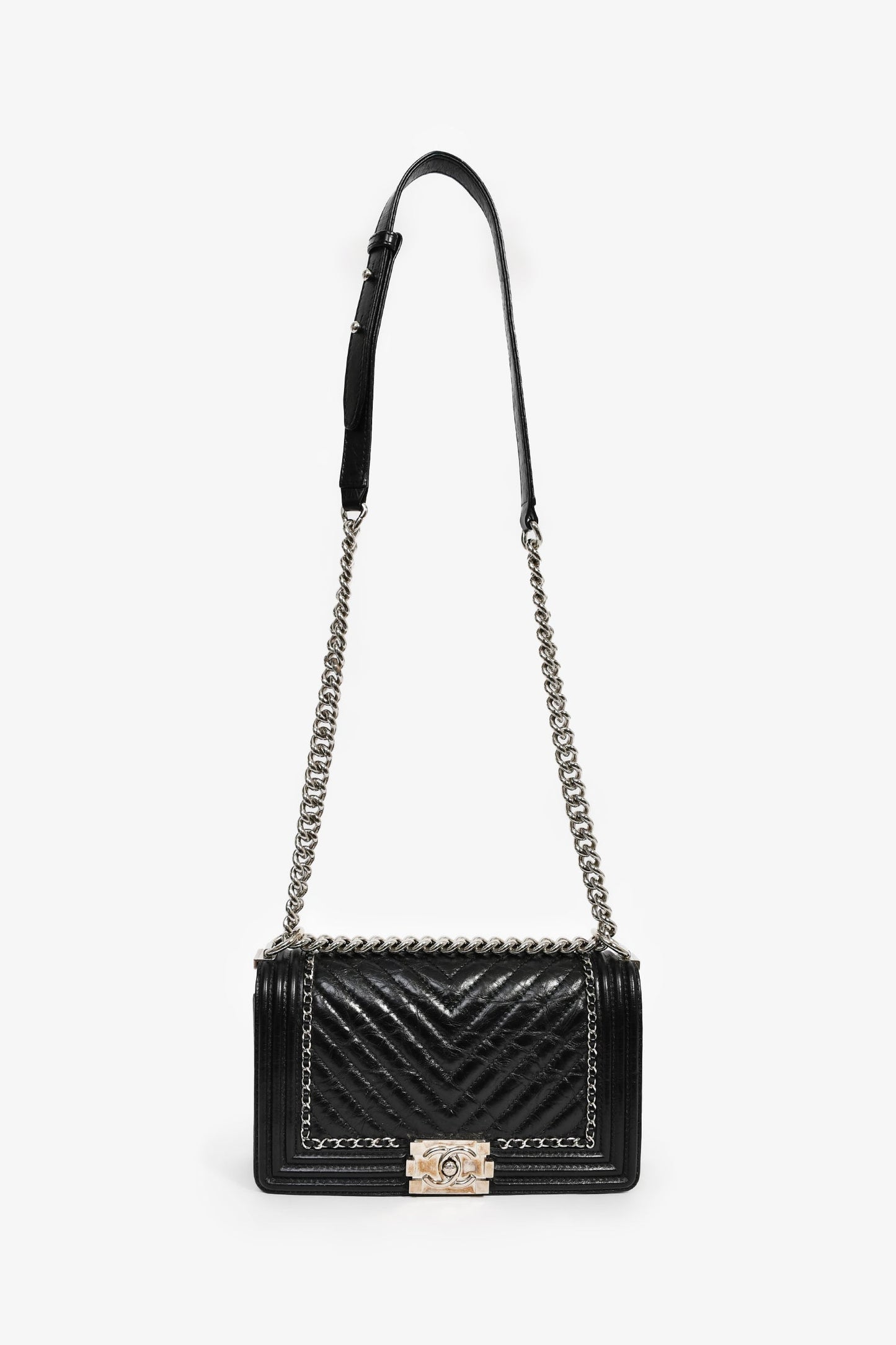 Chanel™ 2017 Black Leather Chevron Medium Boy Bag
