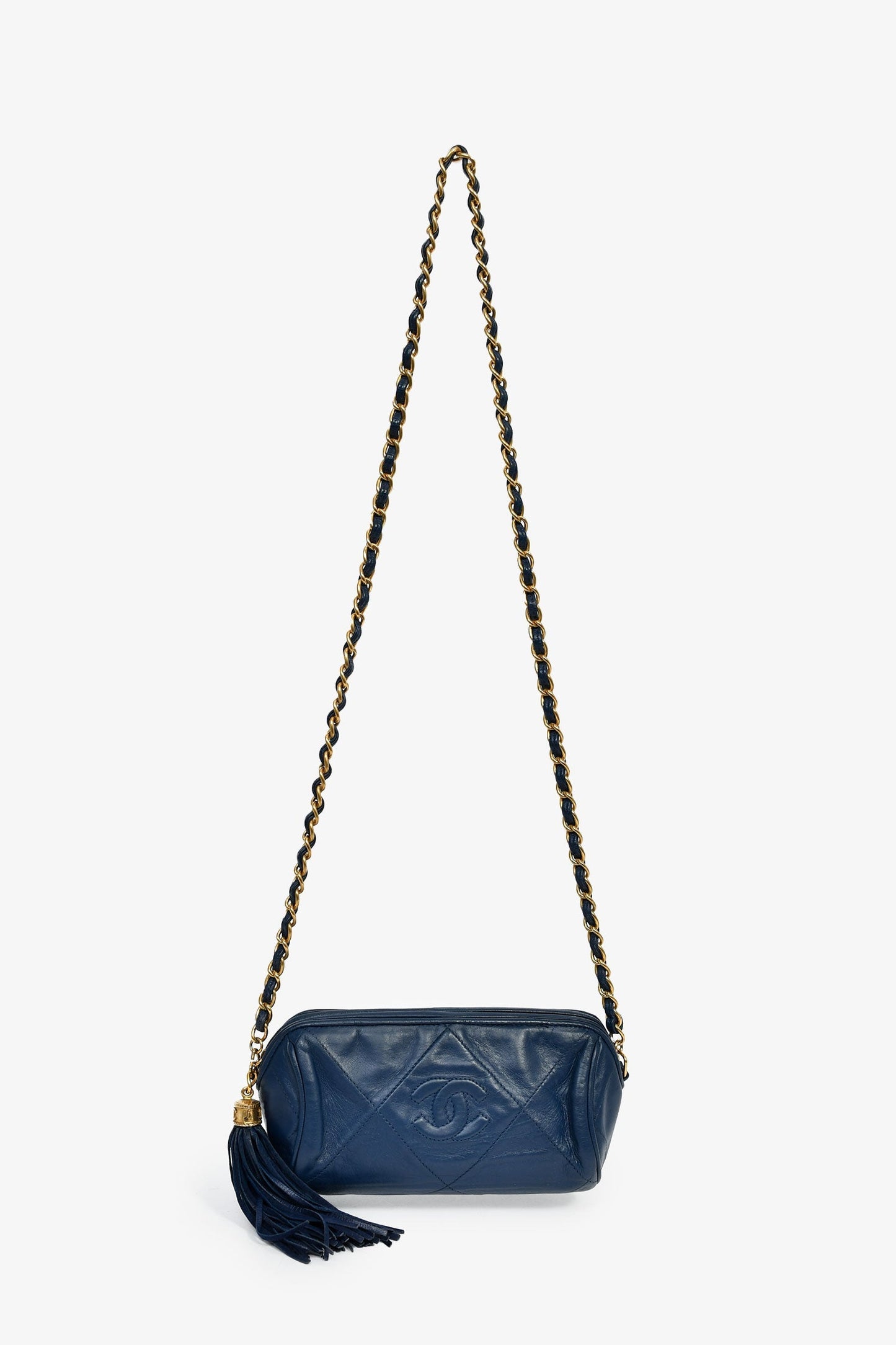Chanel™ 1986-88 Navy Lambskin Leather Tassel CC Mini Barrel Bag Mini GHW
