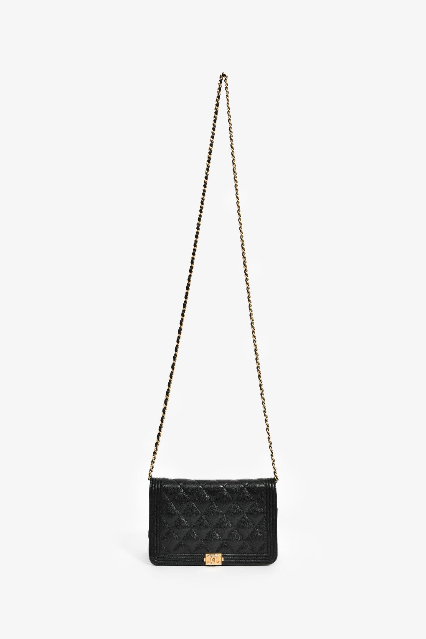 Chanel™ 2018/19 Black Caviar Leather CC Boy Wallet on Chain