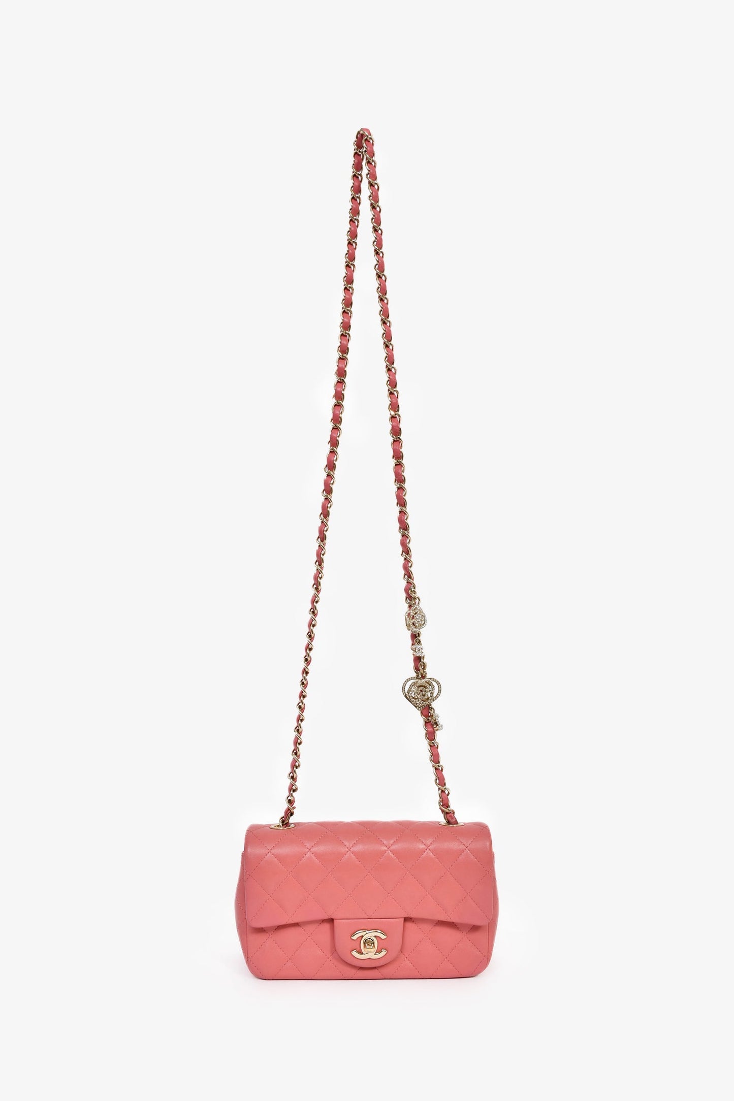 Chanel™ 2014 Valentine Charms Edition Pink Quilted Lambskin Mini Rectangular Flap Bag