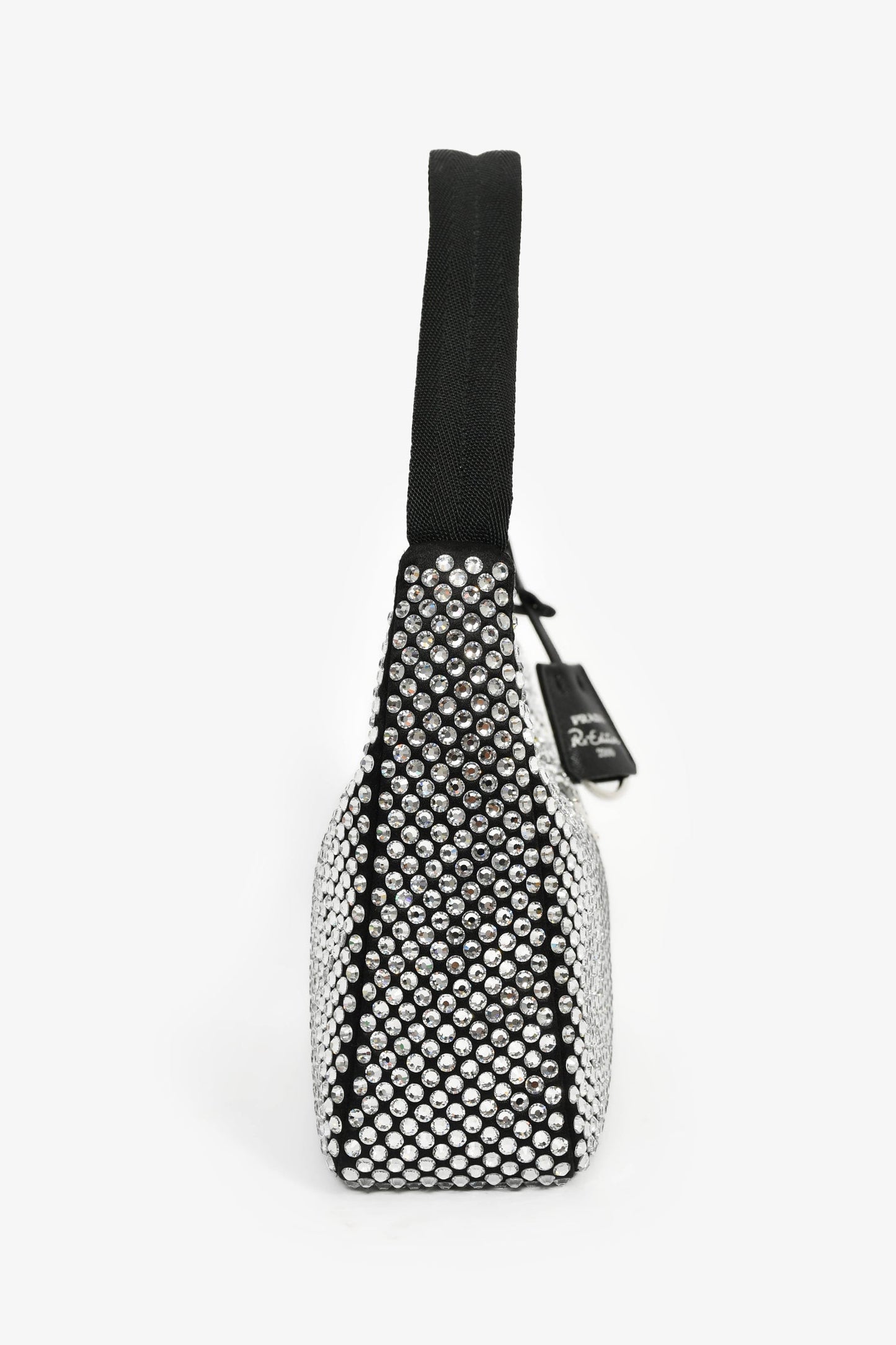 Prada Black Satin Crystal Re-Edition Mini Shoulder Bag