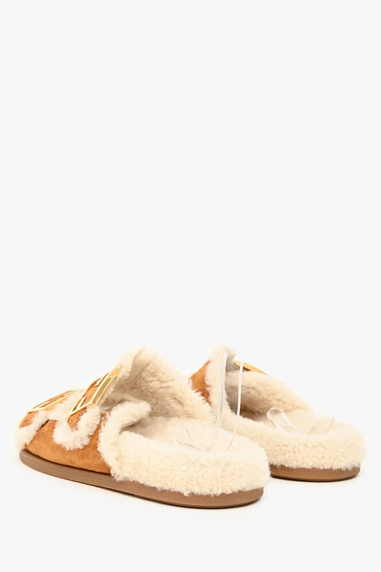 Fendi Brown Suede Shearling Buckle Slides Size 37