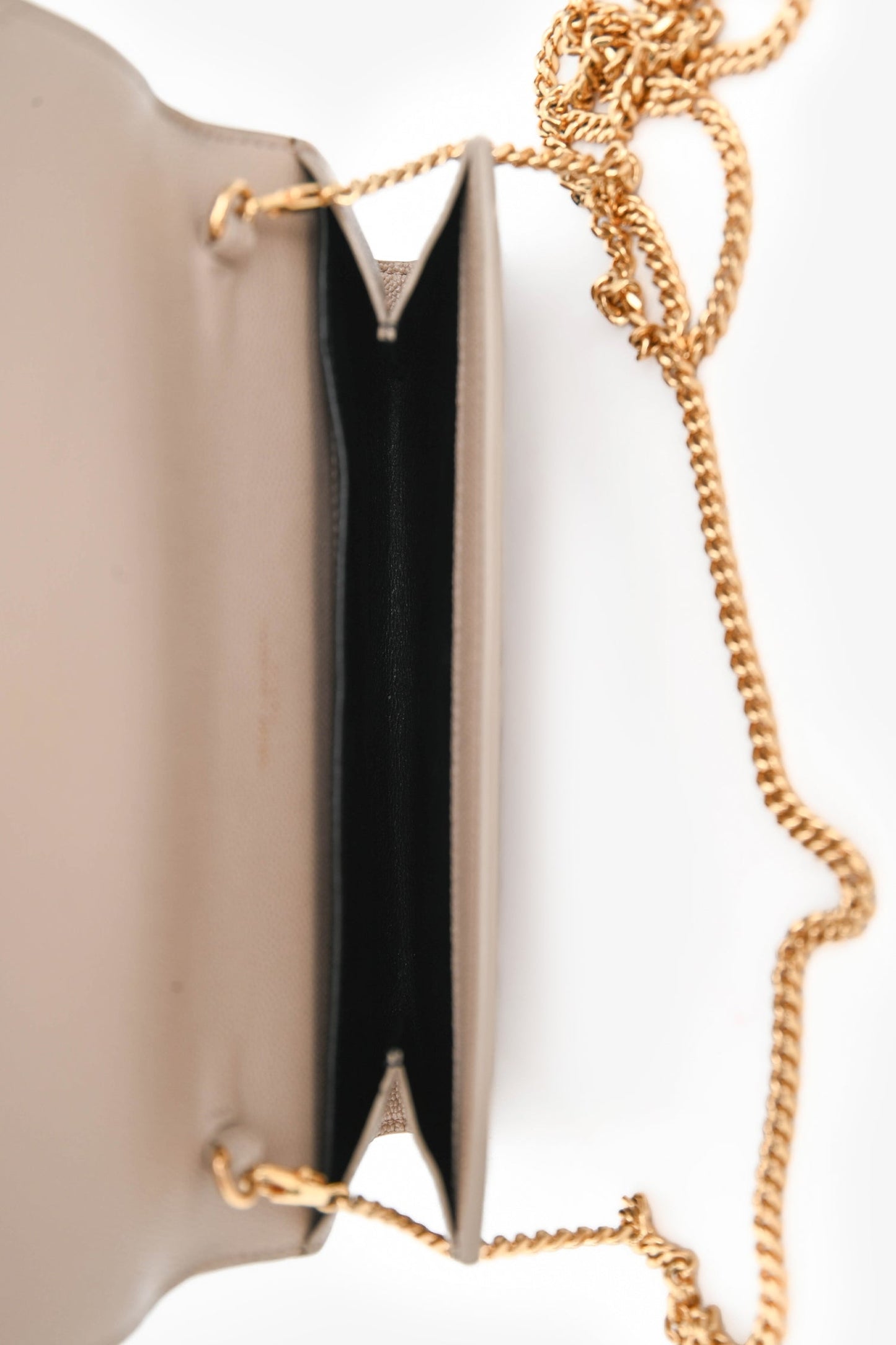Saint Laurent 2021 Beige Grain De Poudre Leather Uptown Chain Wallet