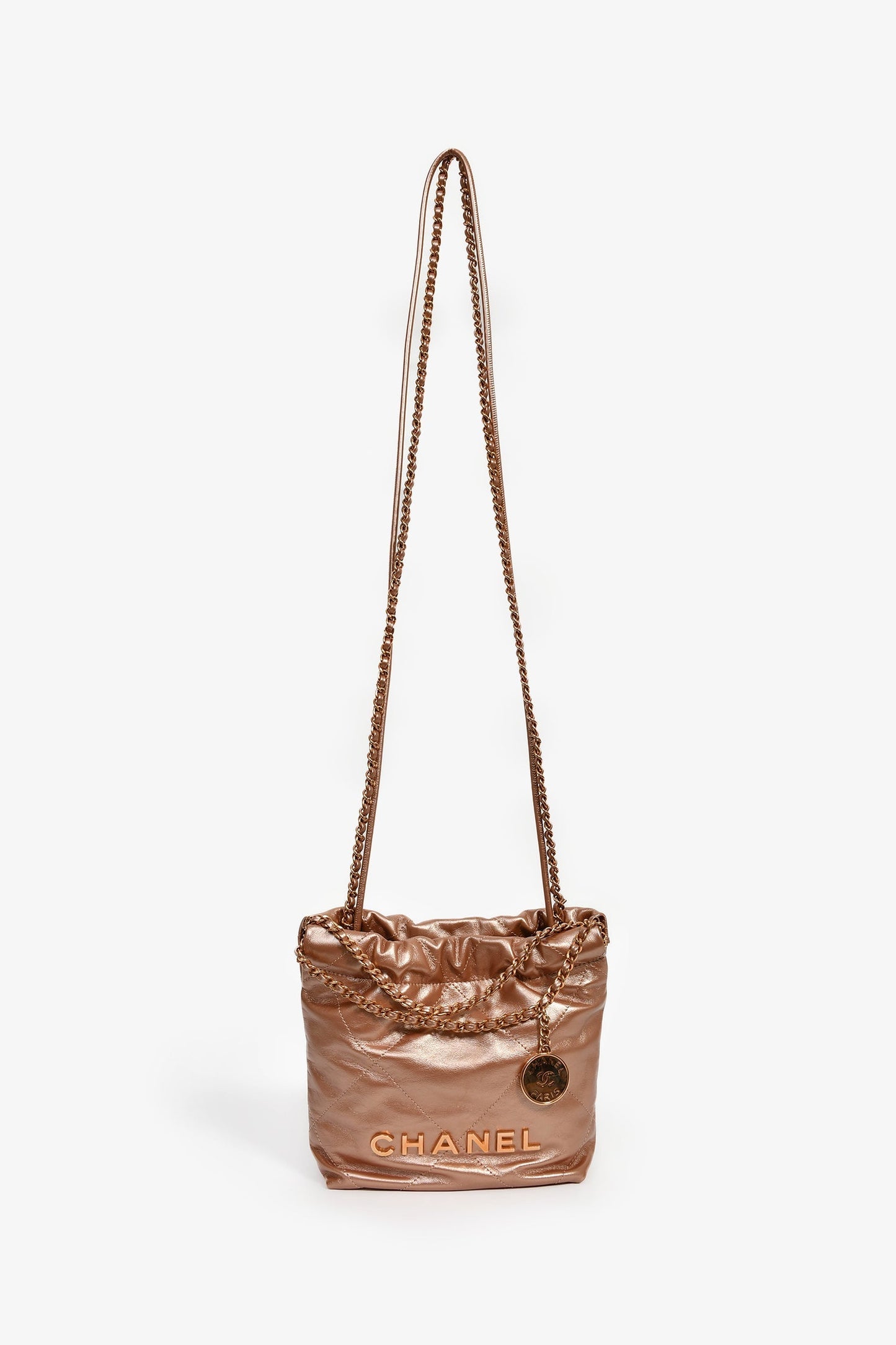 Chanel™ 2021+ Rose Metallic Quilted Calfskin Mini Chanel 22 Hobo Bag