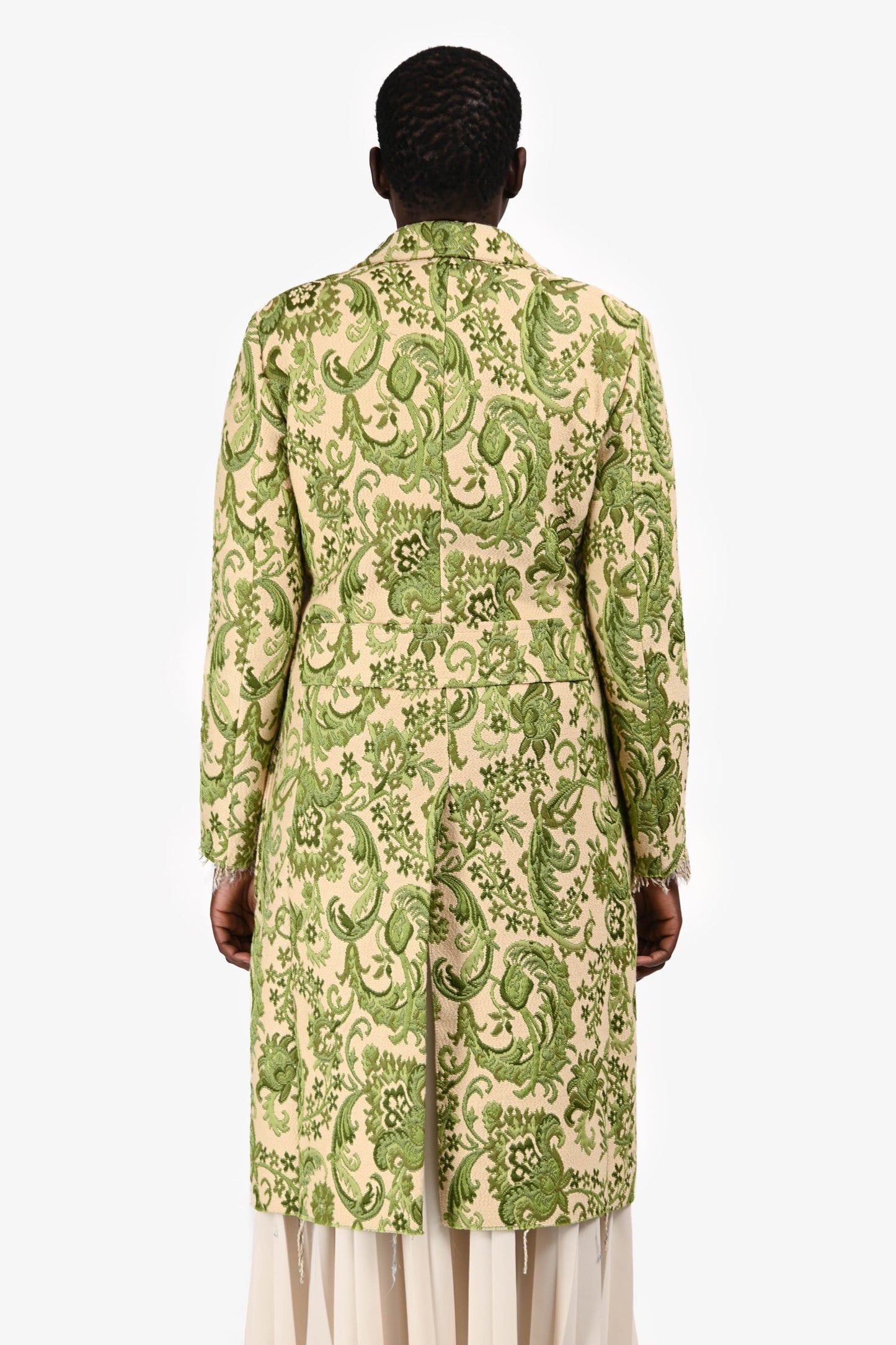Gucci 2016 Green/Cream Cotton Embroidered Single Breasted Coat Size 46