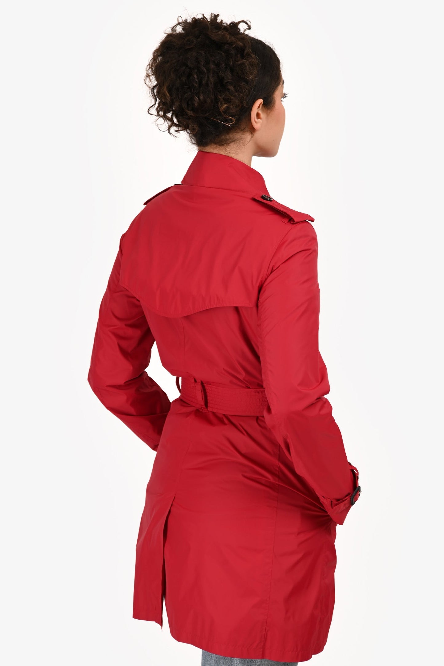 Burberry London Red Nylon Double Breasted Trench Coat With Belt Size 4