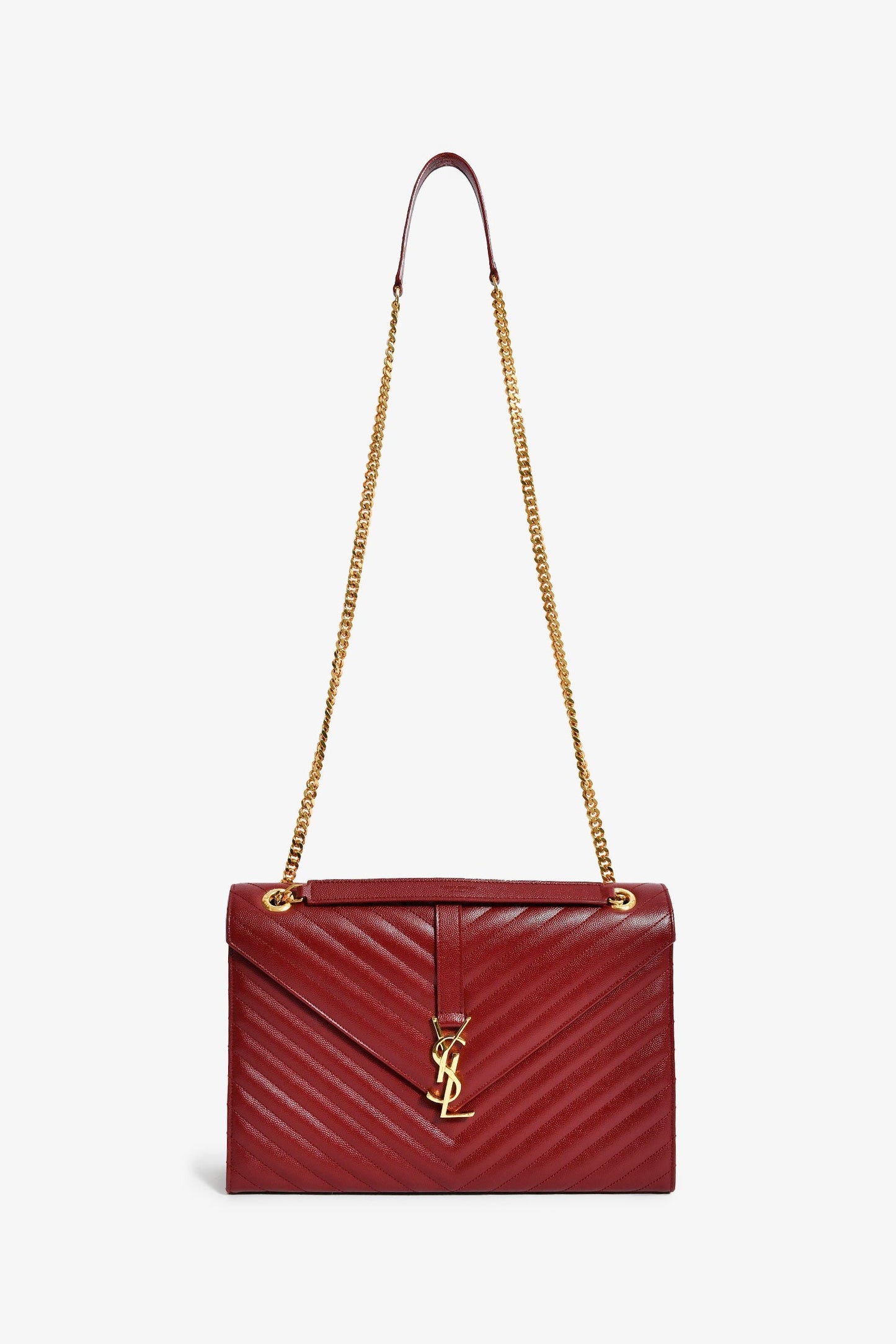 Saint Laurent Burgundy Chevron Leather Envelope Large Chain Shoulder Bag