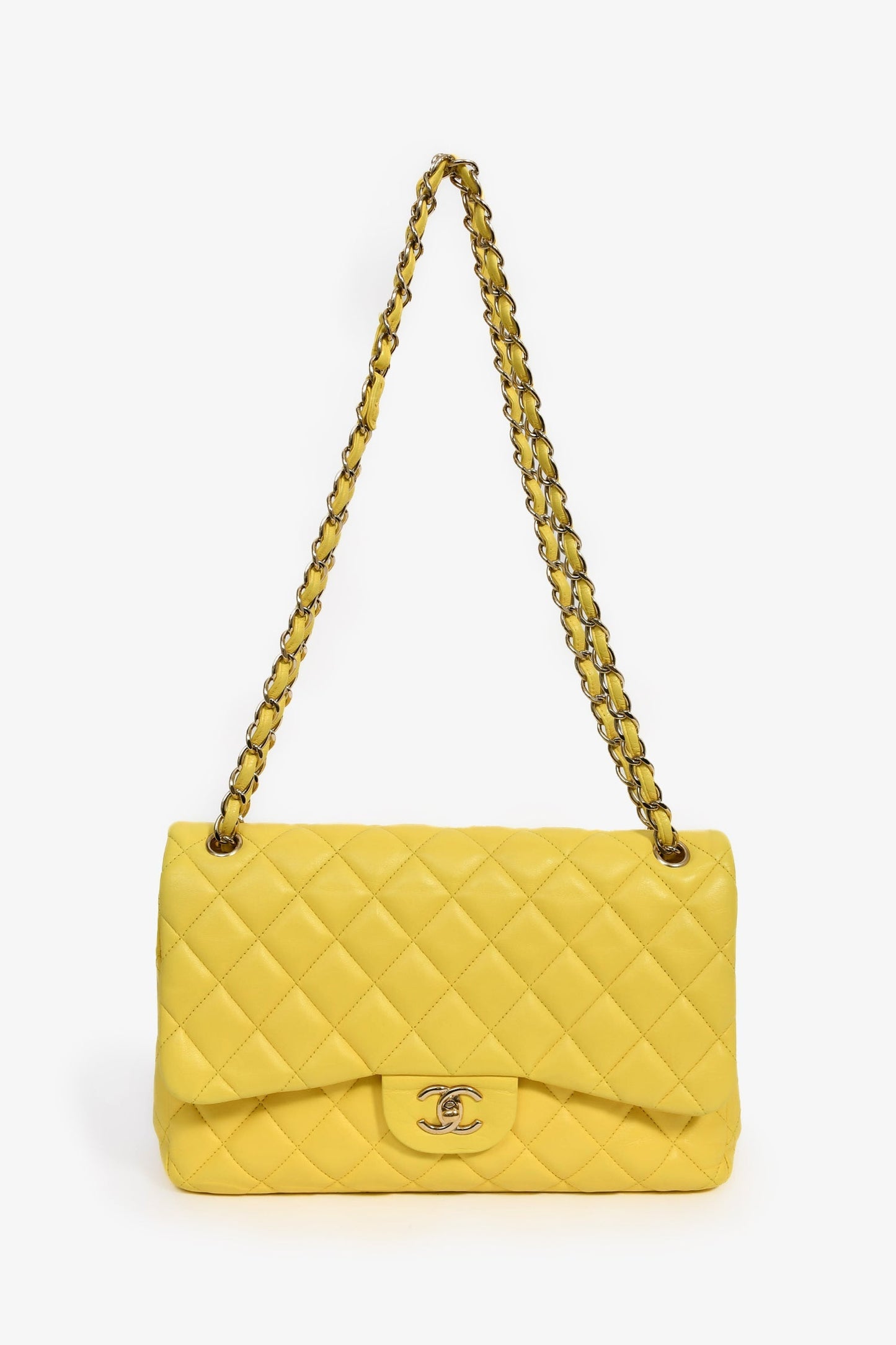 Chanel™ 2011-12 Yellow Lambskin Yellow Jumbo Double Flap Shoulder Bag