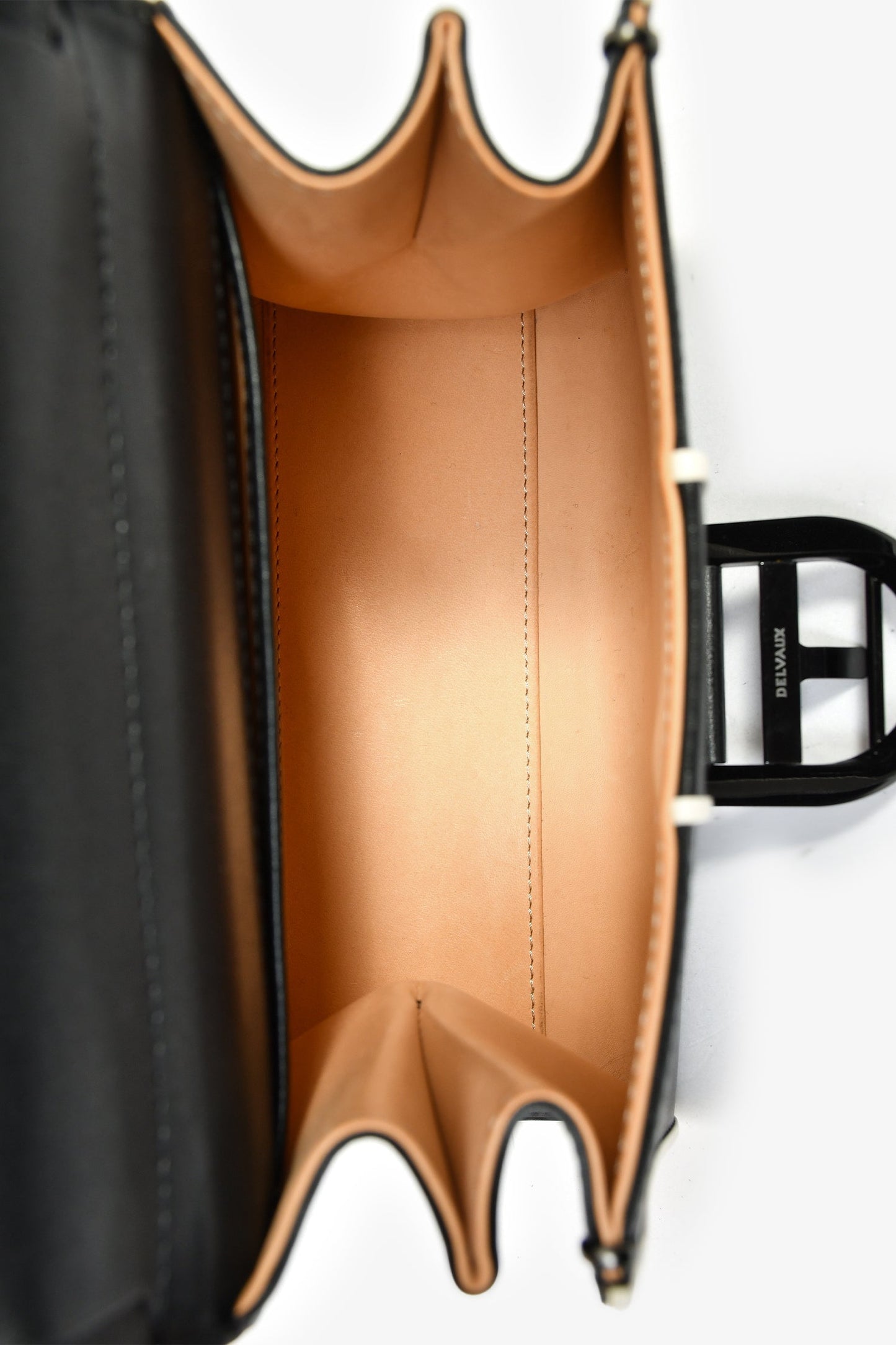 Delvaux Black/White Leather Brilliant Mini Top Handle Bag with Strap