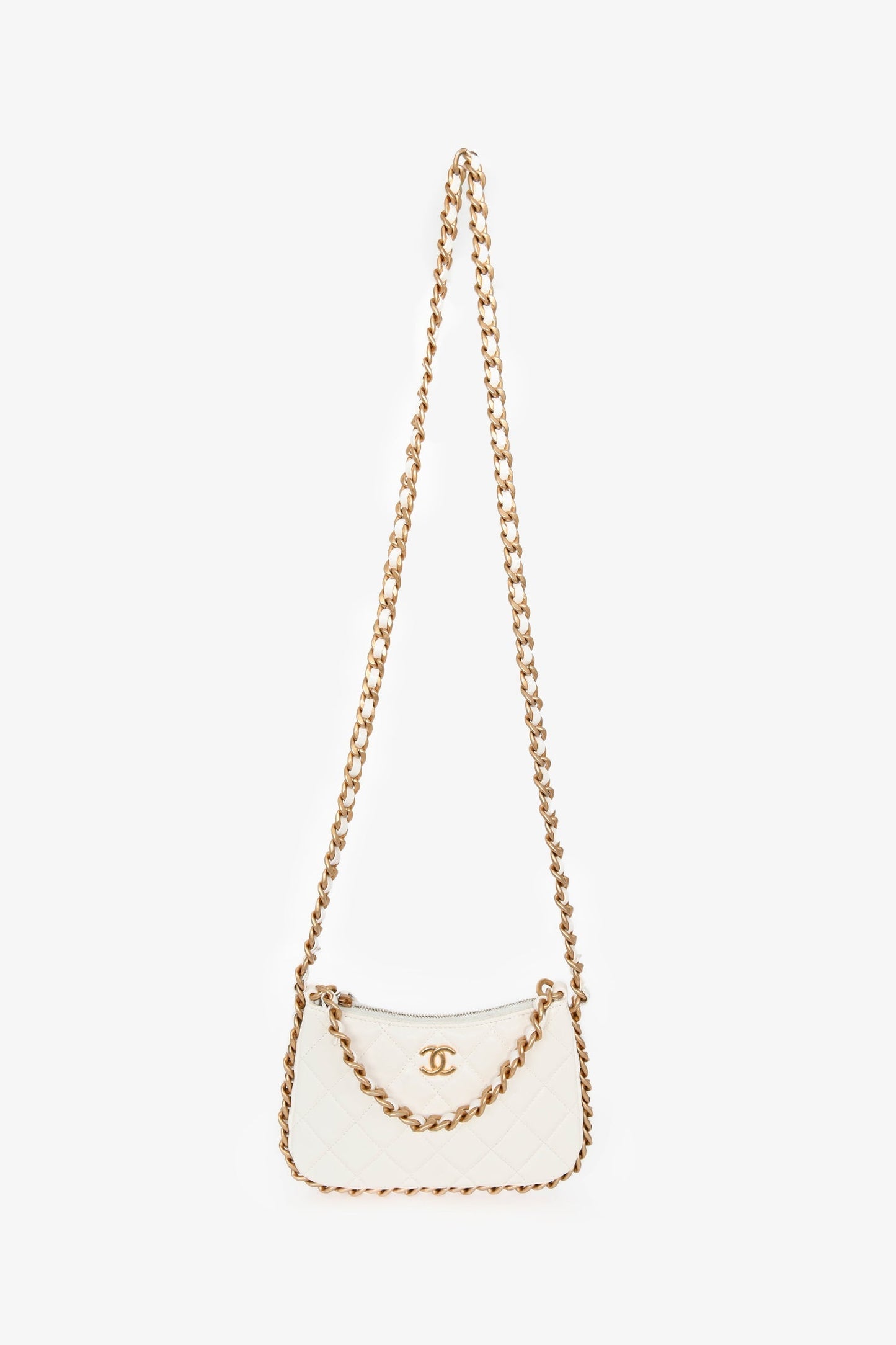 Chanel™ 2023 White Leather Mini Chain CC Round Hobo Bag GHW