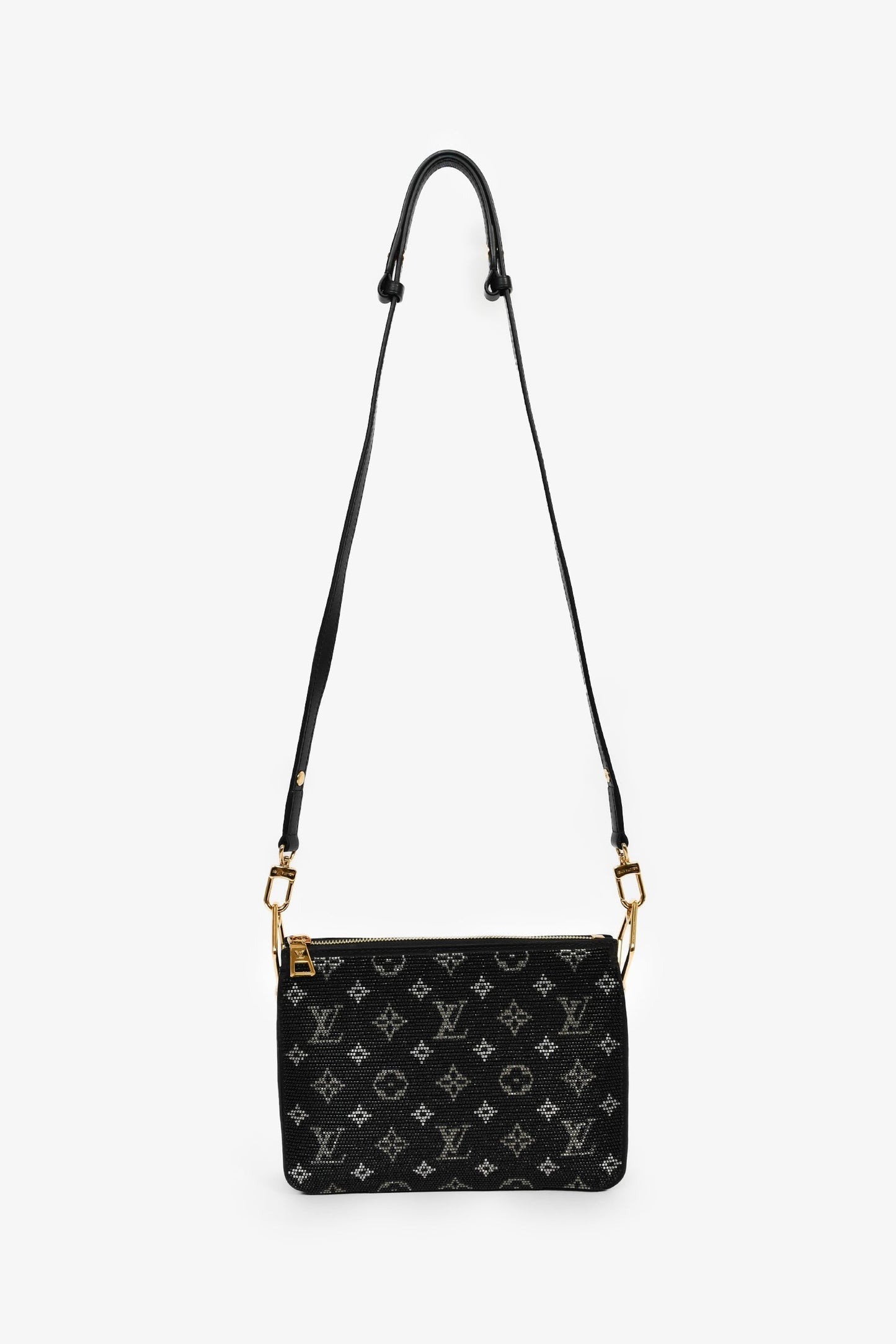 Louis Vuitton Black Satin Beaded Embroidered Monogram Coussin BB