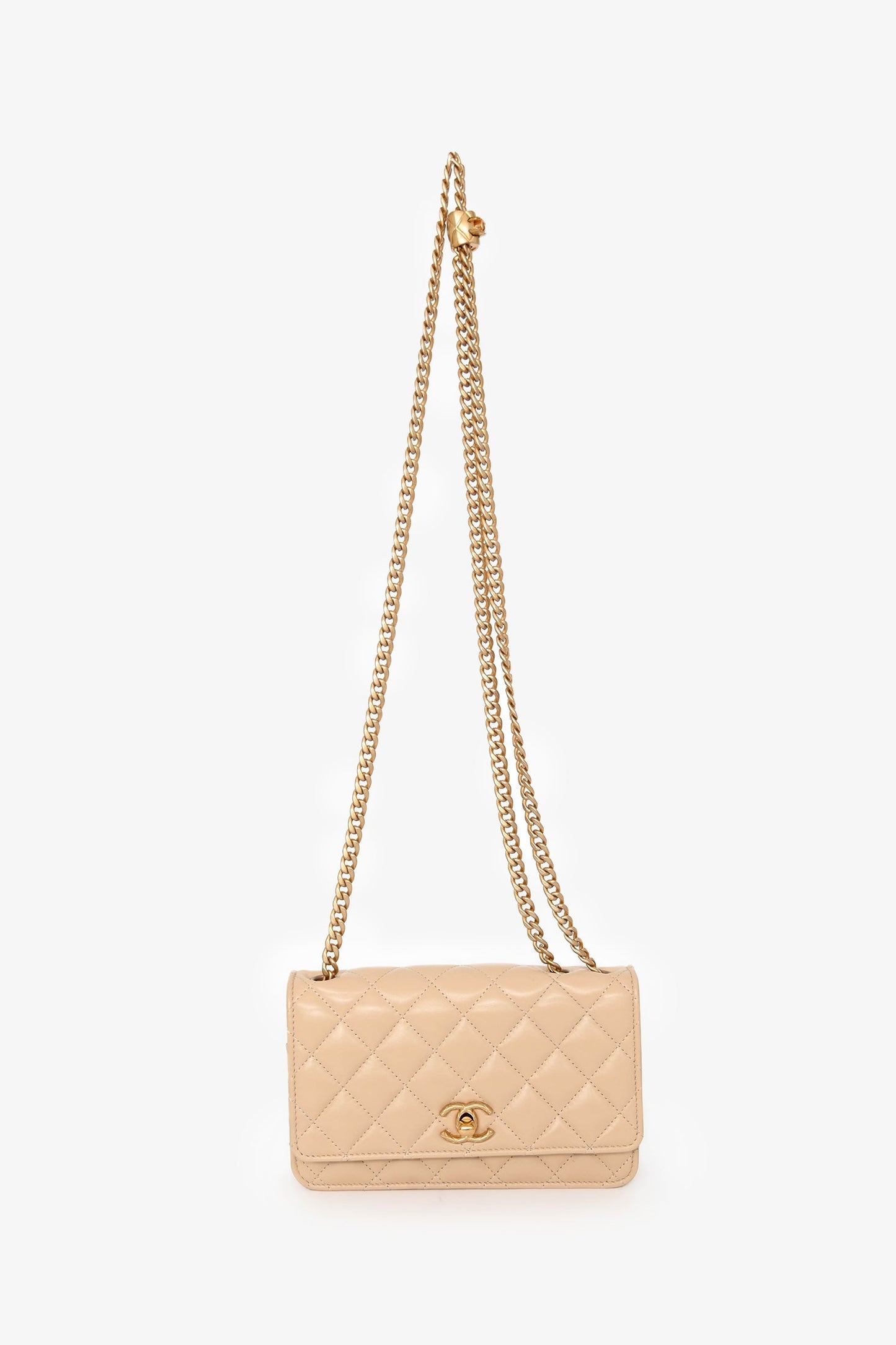Chanel™ Beige Lambskin Leather 'All Slide' Wallet on Chain