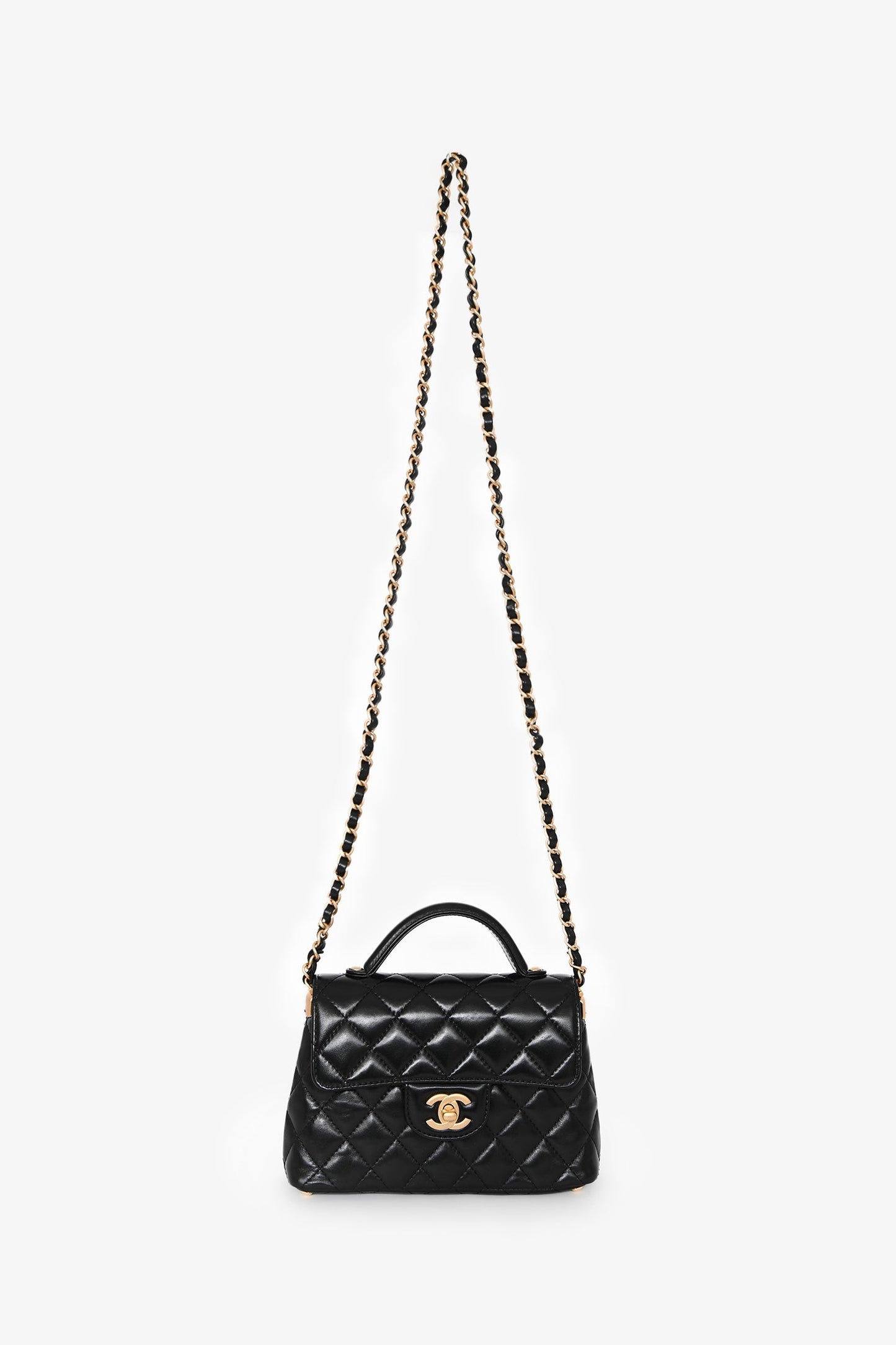 Chanel™ 2025 Black Lambskin Mini Top Handle Chain Bag