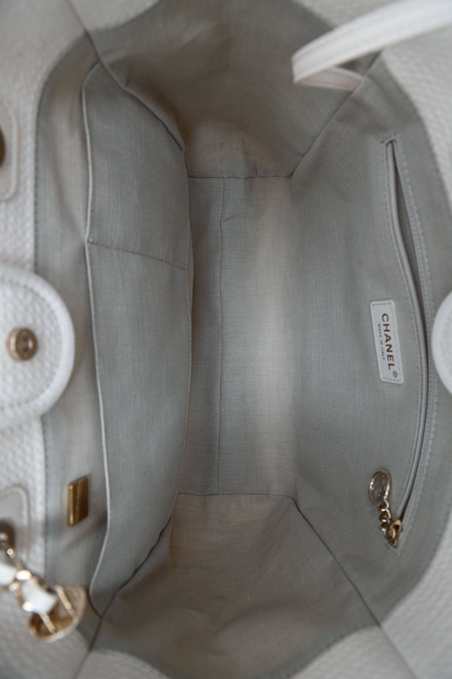 Chanel™ Beige Canvas Small Deauville Shopping Tote with Pouch