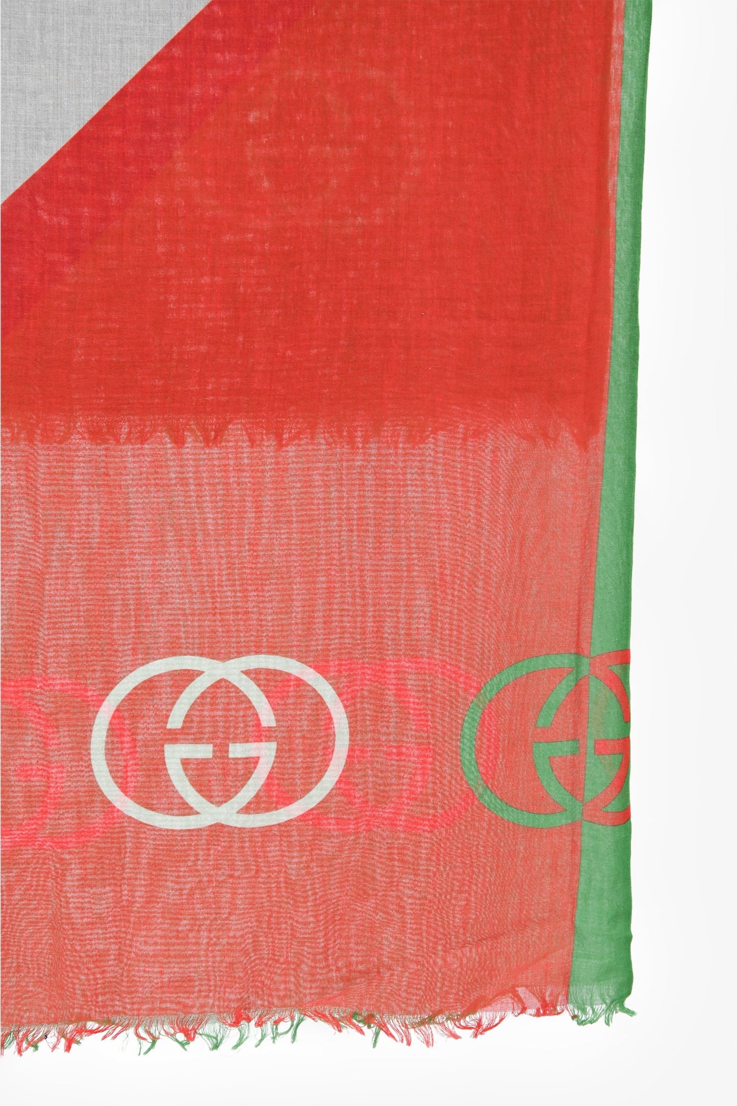 Gucci Blue/Red Multicolour Silk/Wool GG Raw Hem Scarf