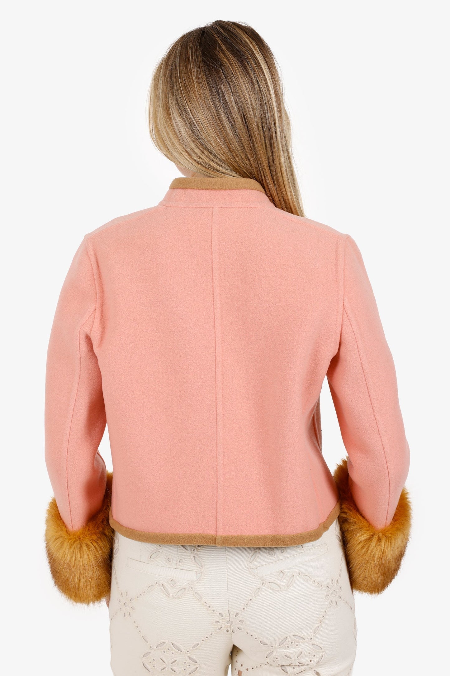 Gucci Pink Wool Lion Head Buckle Detail Coat With Fur Size 42