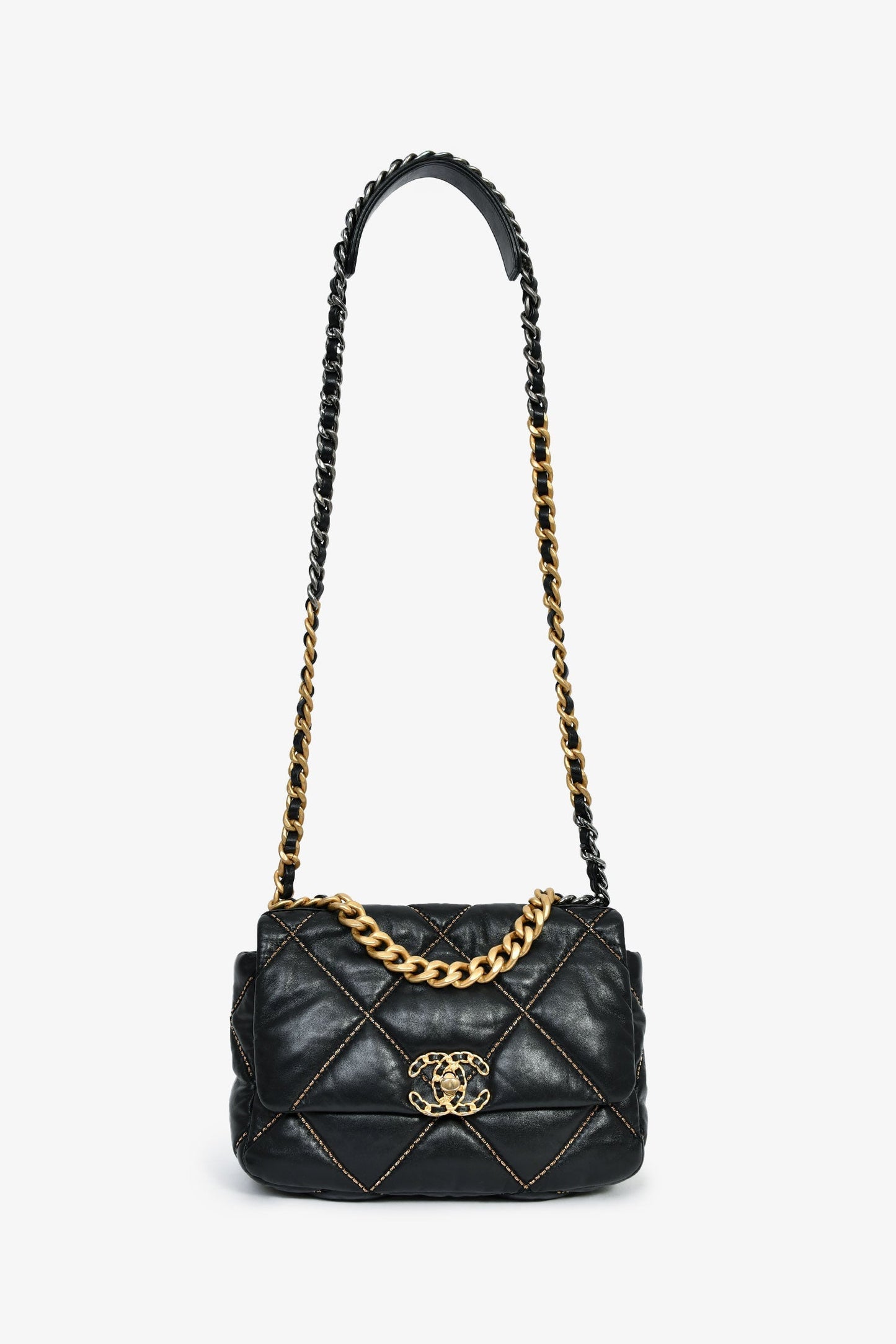 Chanel™ Black Lambskin/Quilted Gold Chain Small 19 Bag