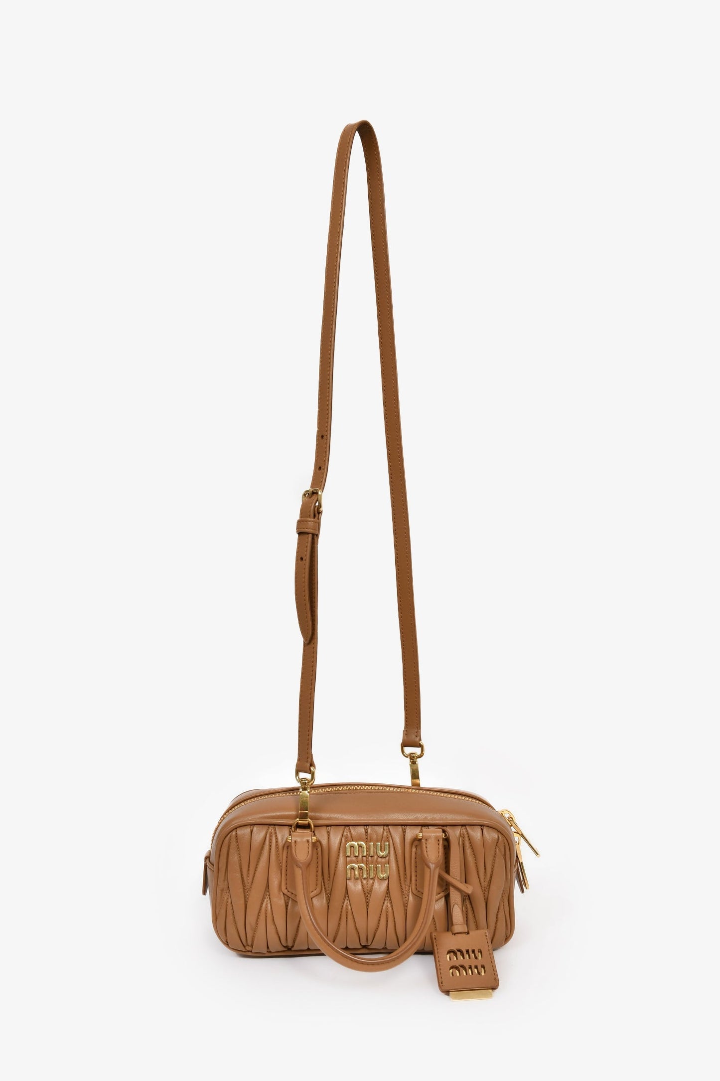 Miu Miu Caramel Nappa Leather Arcadie Matelassé Top Handle