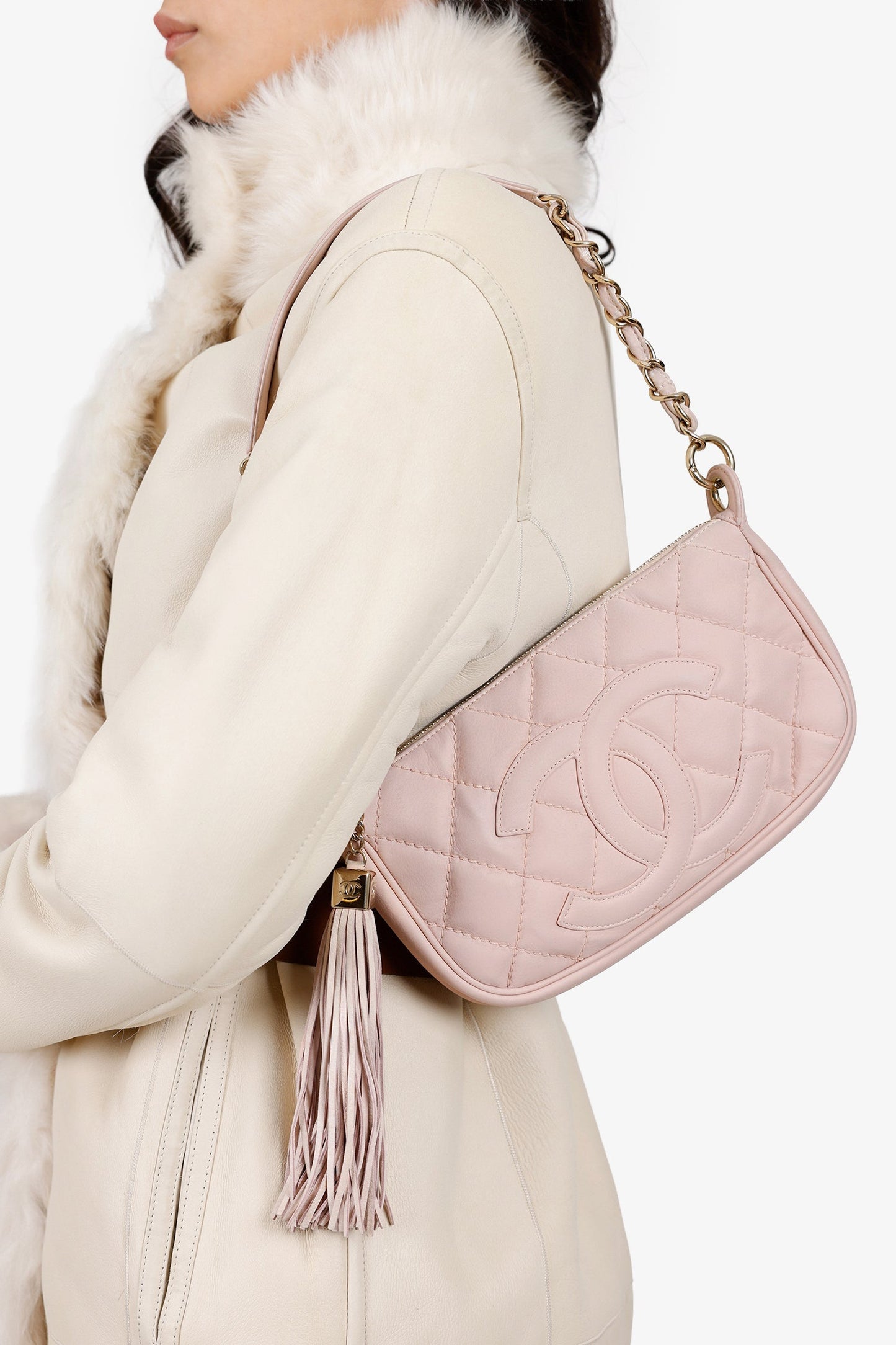 Chanel™ 2004-05 Pink Quilted Leather Tassel Timeless Pochette