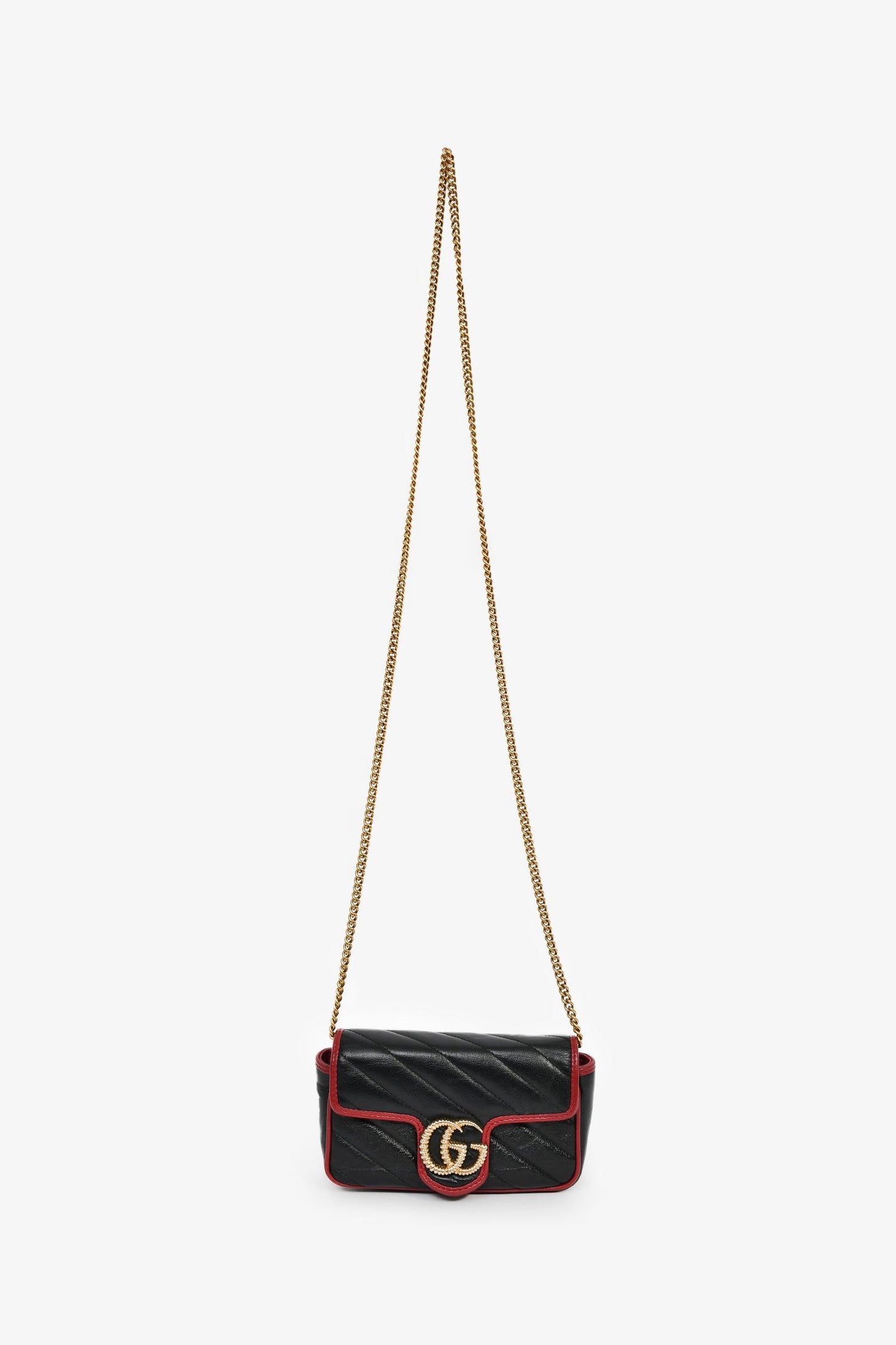 Gucci Black/Red Quilted Leather Torchon Marmont Super Mini Crossbody Bag