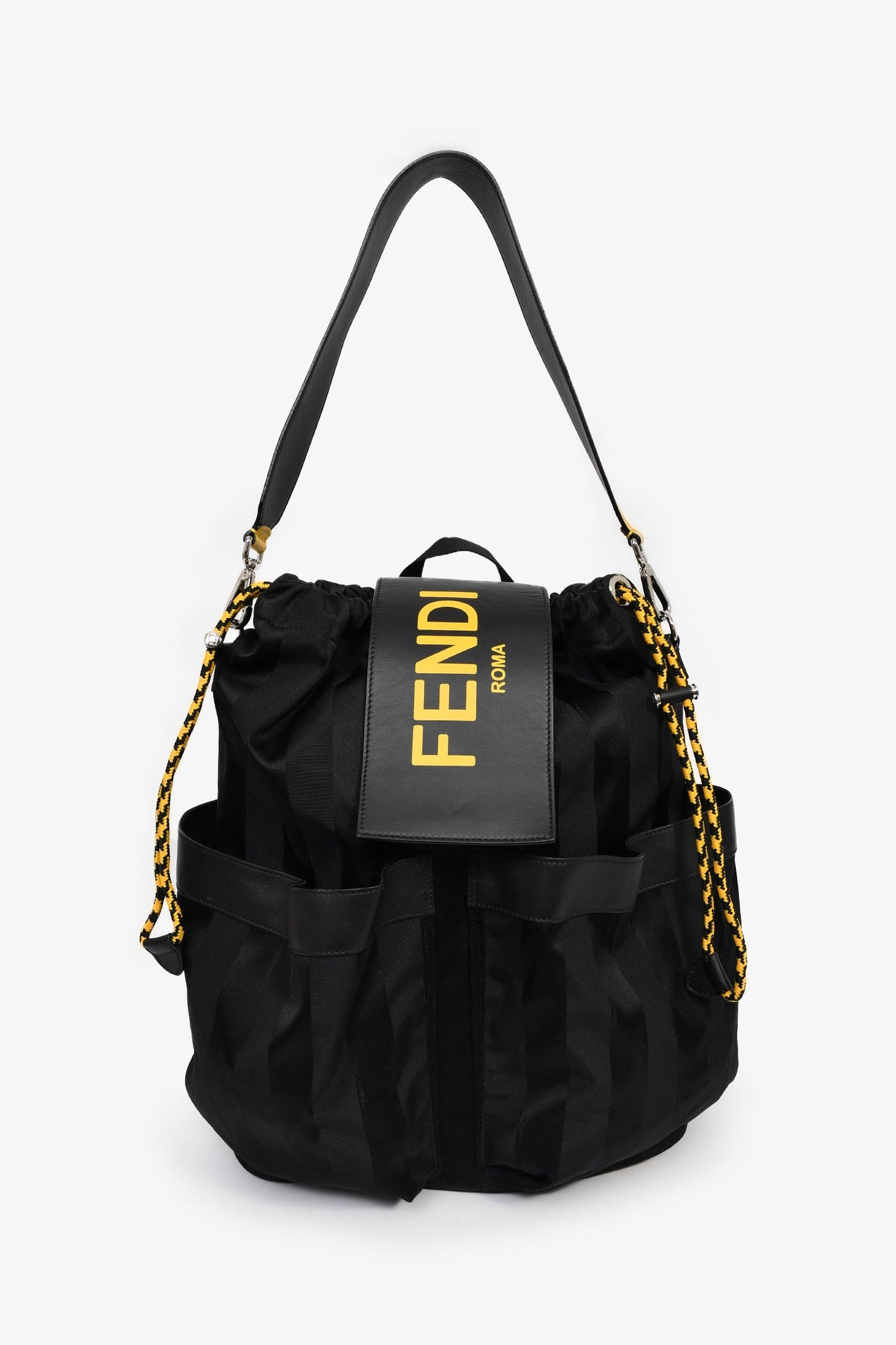 Fendi Black/Yellow Nylon/Leather Pequin Drawstring Backpack