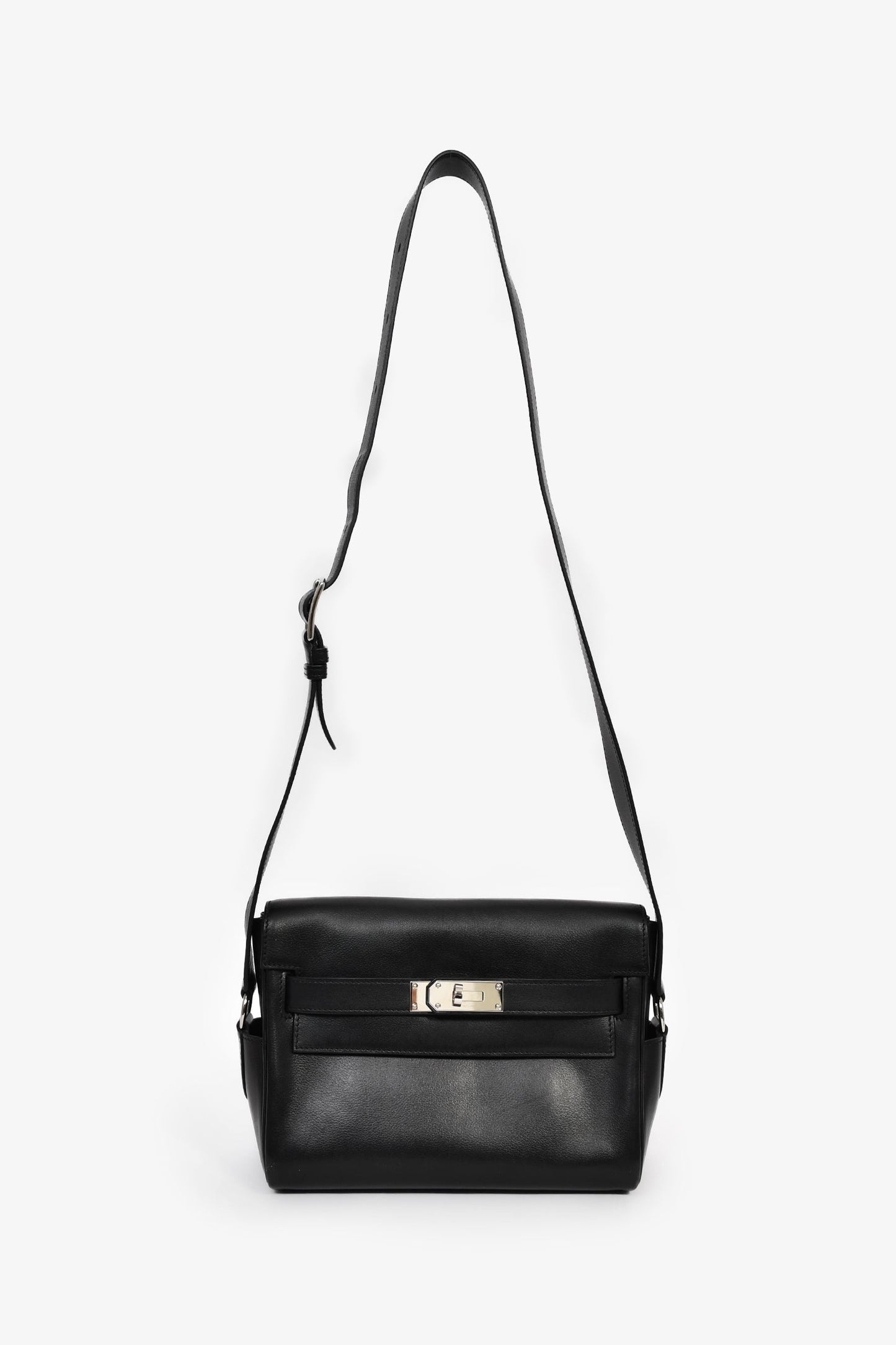 Hermès 2025 Black Leather Kelly PM Messenger Bag