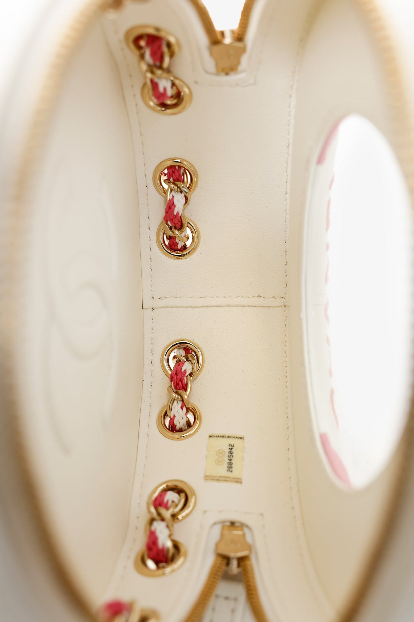 Chanel™ Pink/White Lambskin Lifesaver Small Round Bag